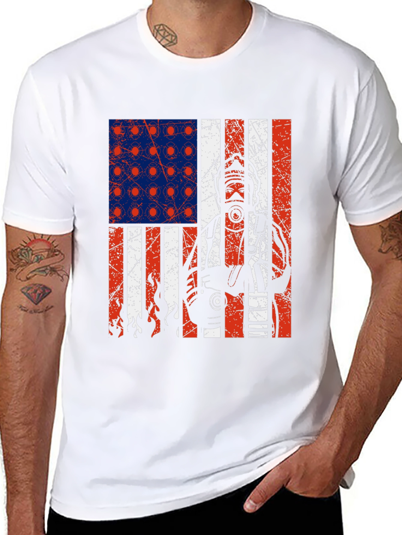 Black Firefighter American Flag Graphic T-Shirt view 8