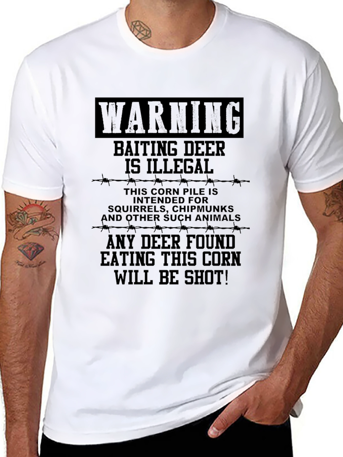 Black Warning Baiting Deer Illegal Humor T-Shirt view 8
