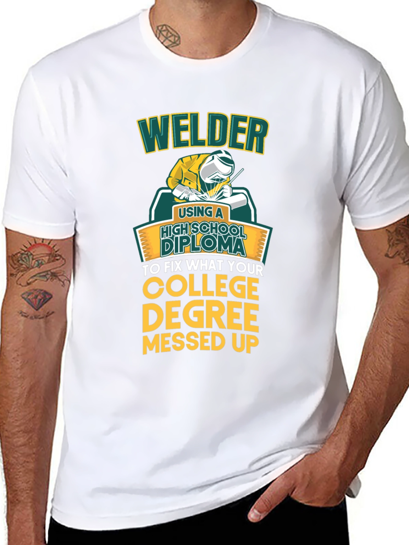 Black Welder High School Diploma Funny Black T-Shirt view 8