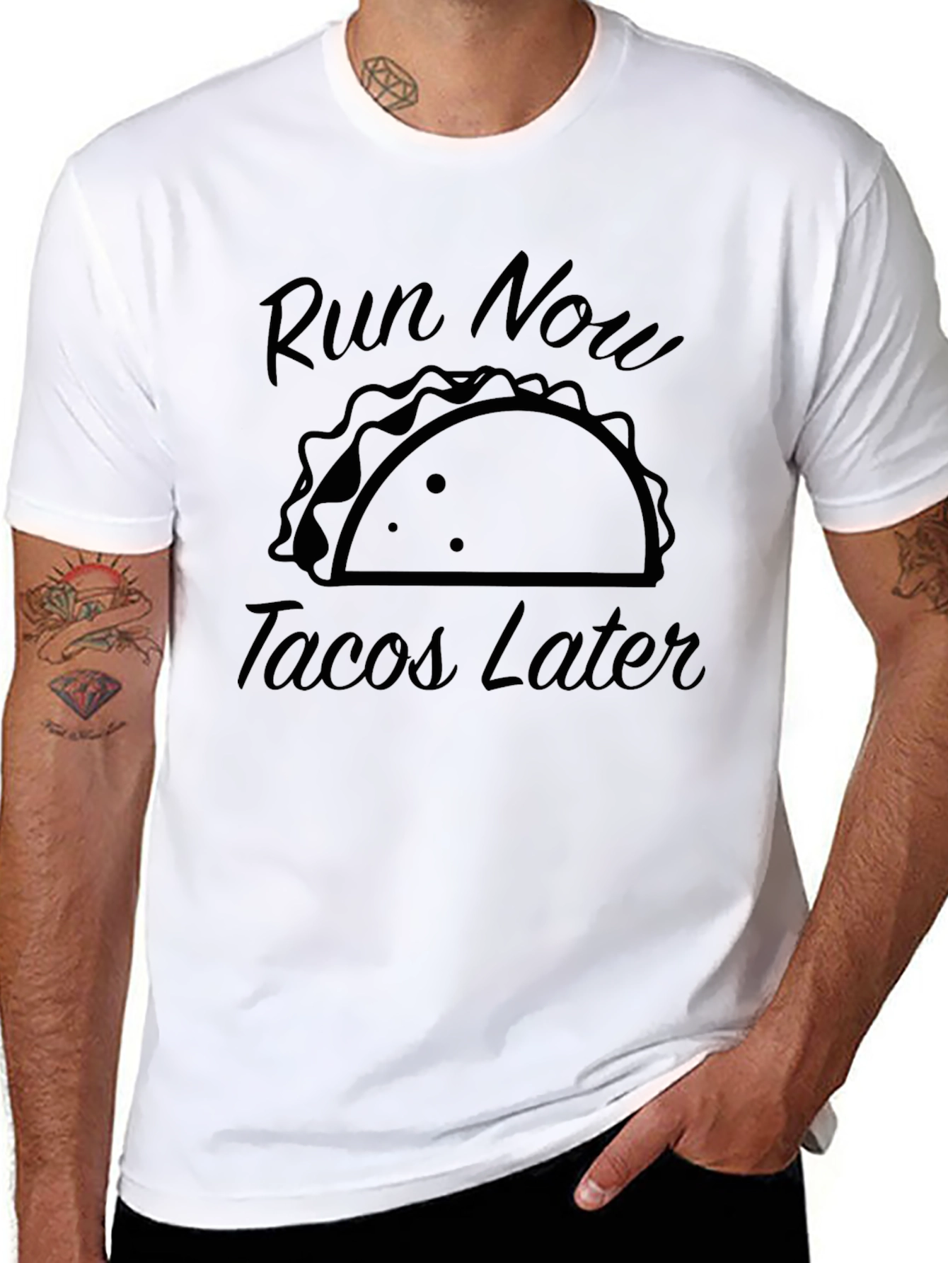 Black Run Now Tacos Later Graphic Tee view 8