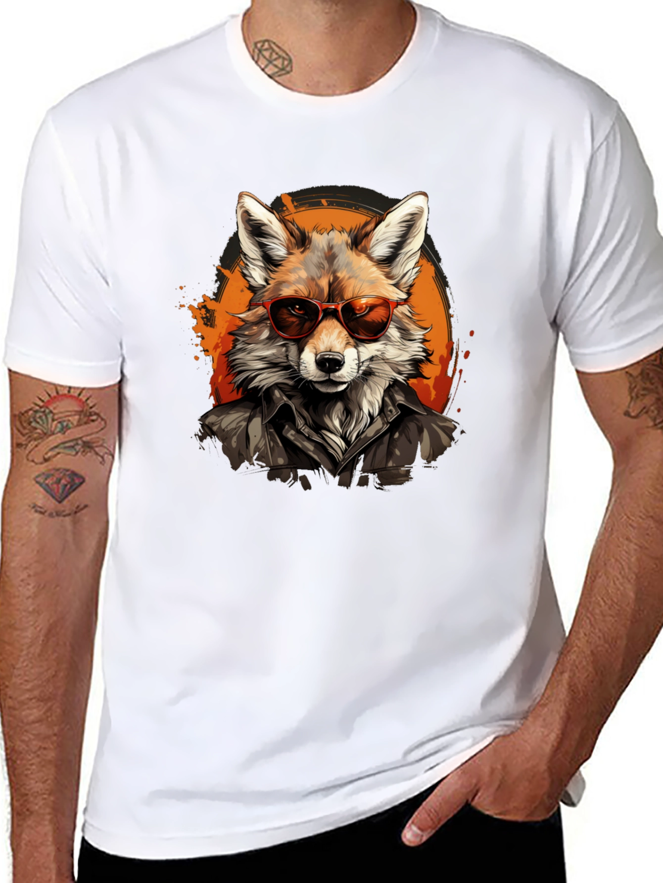 Black Cool Fox Graphic Tee - Trendy Animal T-Shirt view 8