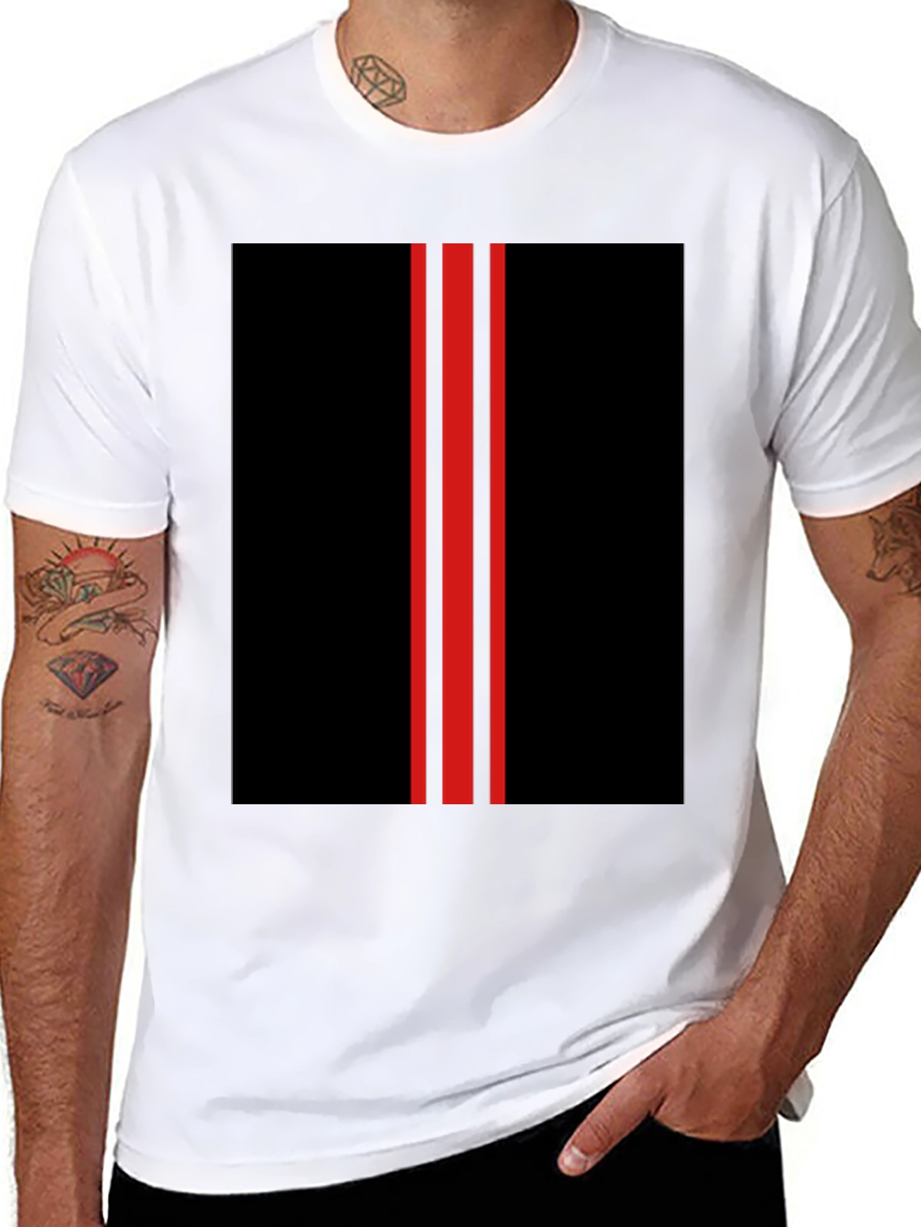 Black Black T-Shirt with Red Racing Stripes Design view 8