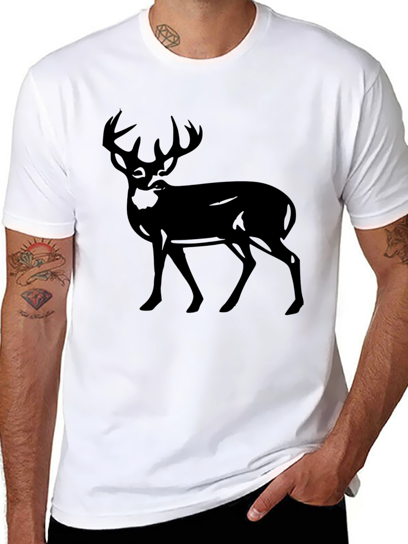 Black Men's Deer Graphic Black T-Shirt view 8