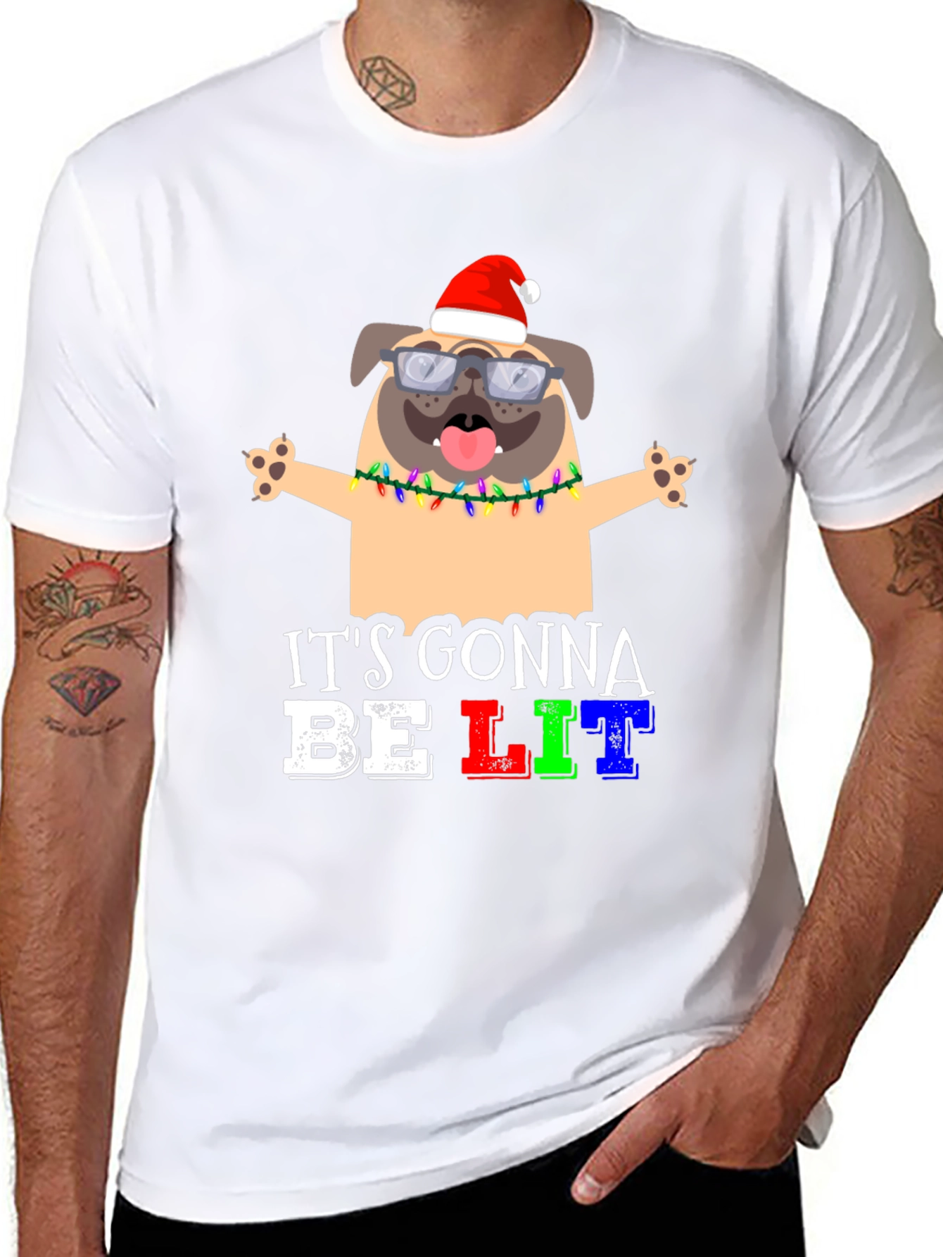 Black It's Gonna Be Lit Pug Christmas T-Shirt view 8