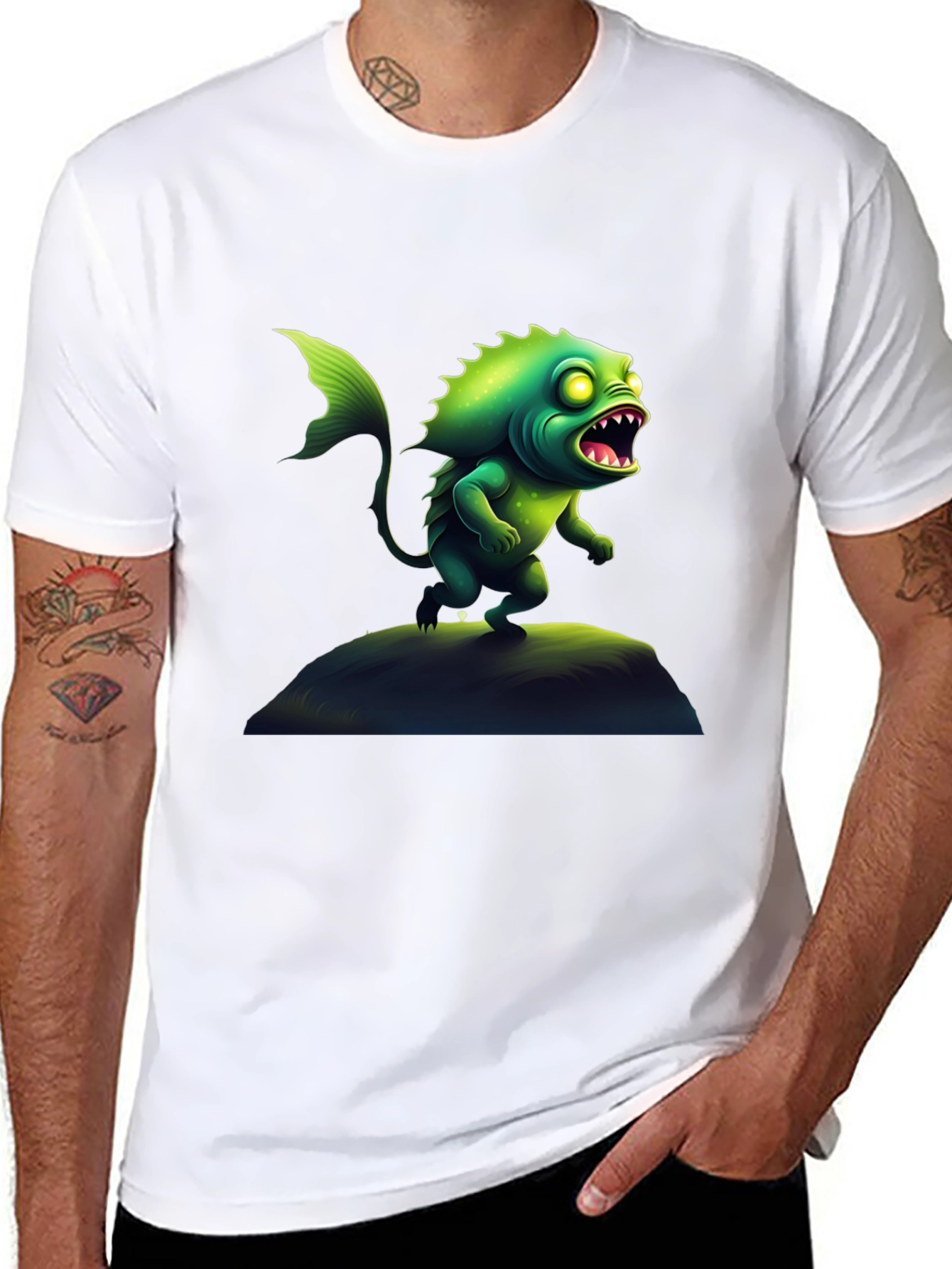 Black Monster Fish Graphic Tee - Unique Creature Design view 8