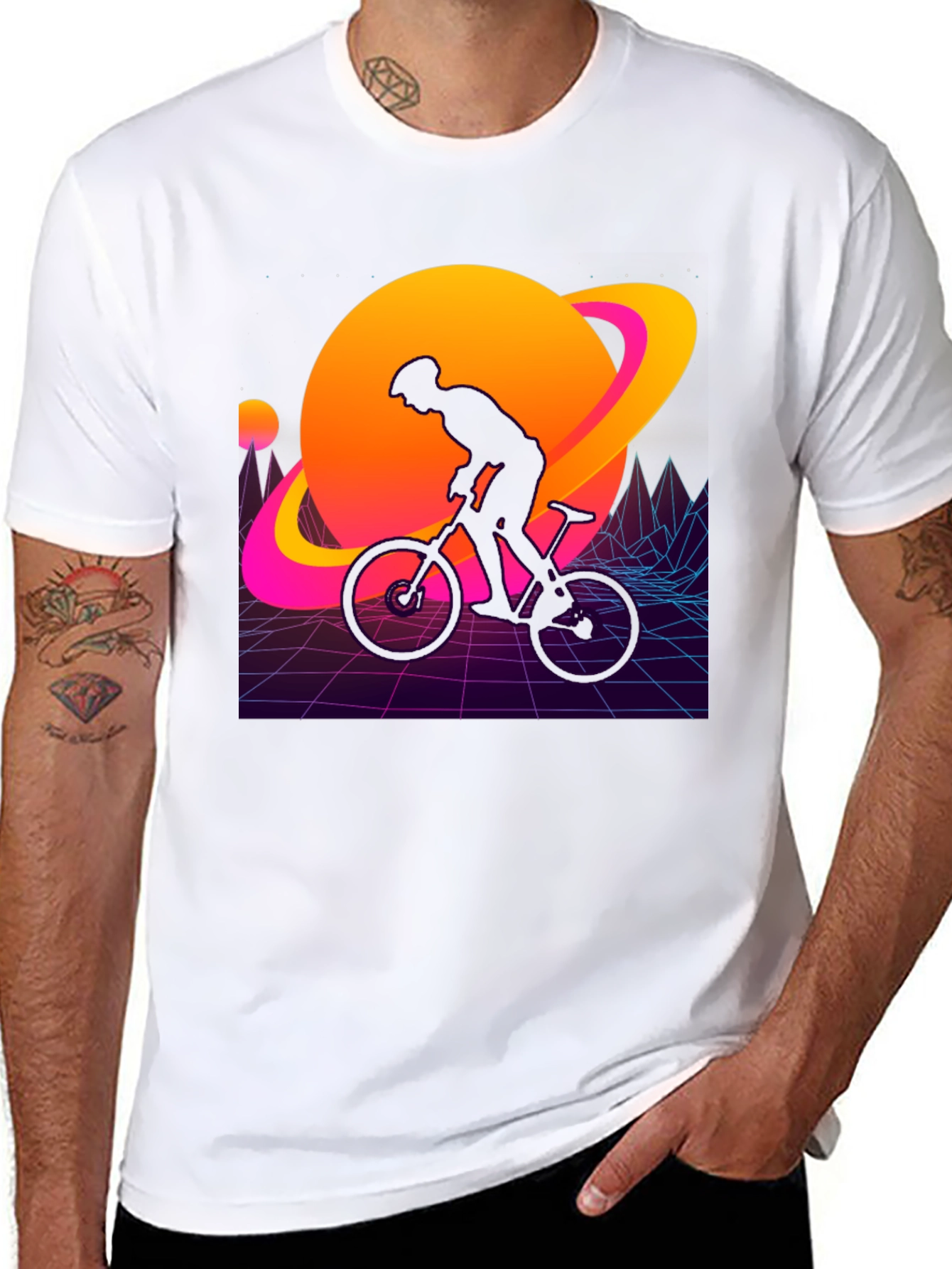 Black Retro Planet Biker Graphic Tee view 8
