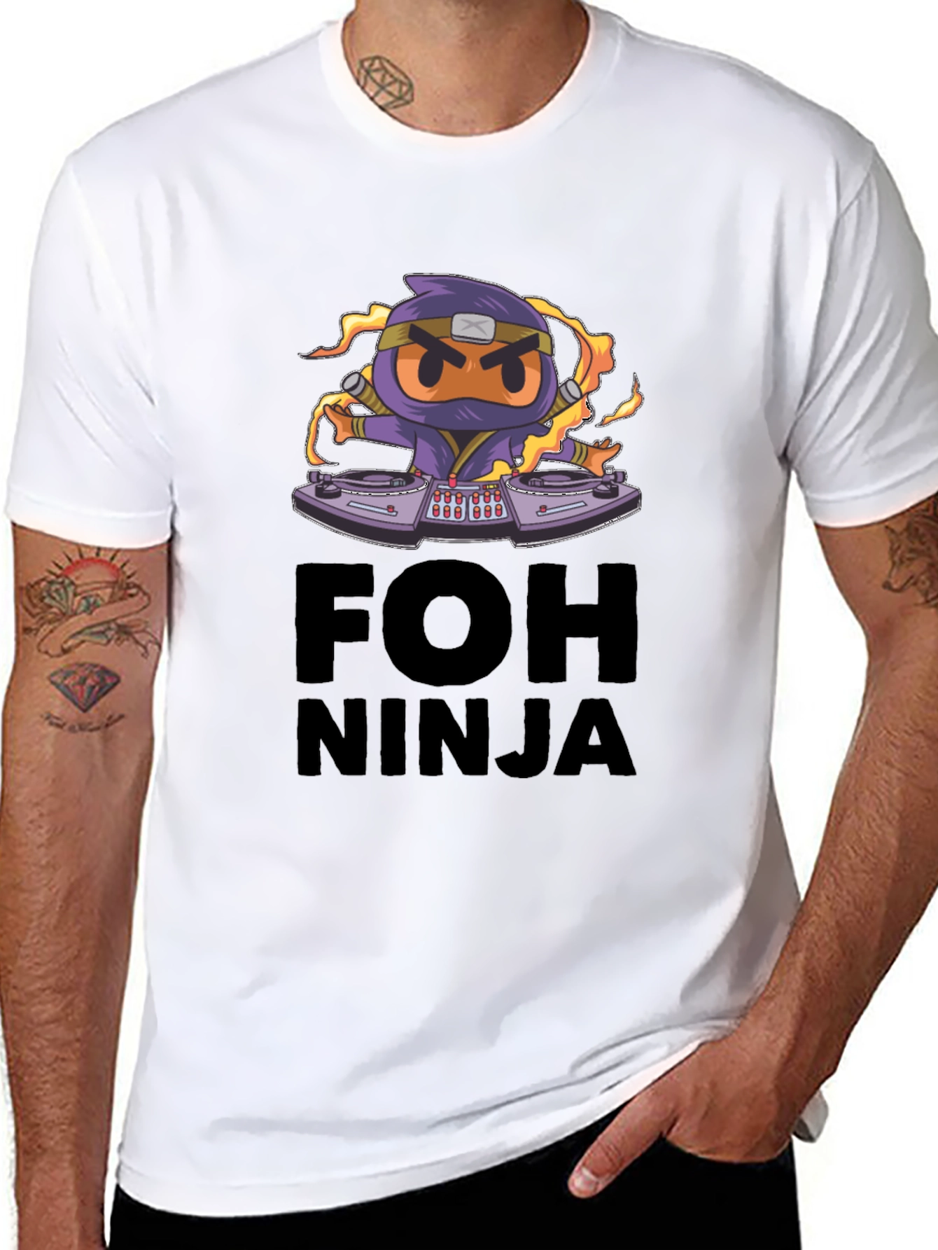 Black FOH Ninja Graphic Tee - Cool DJ Cartoon view 8