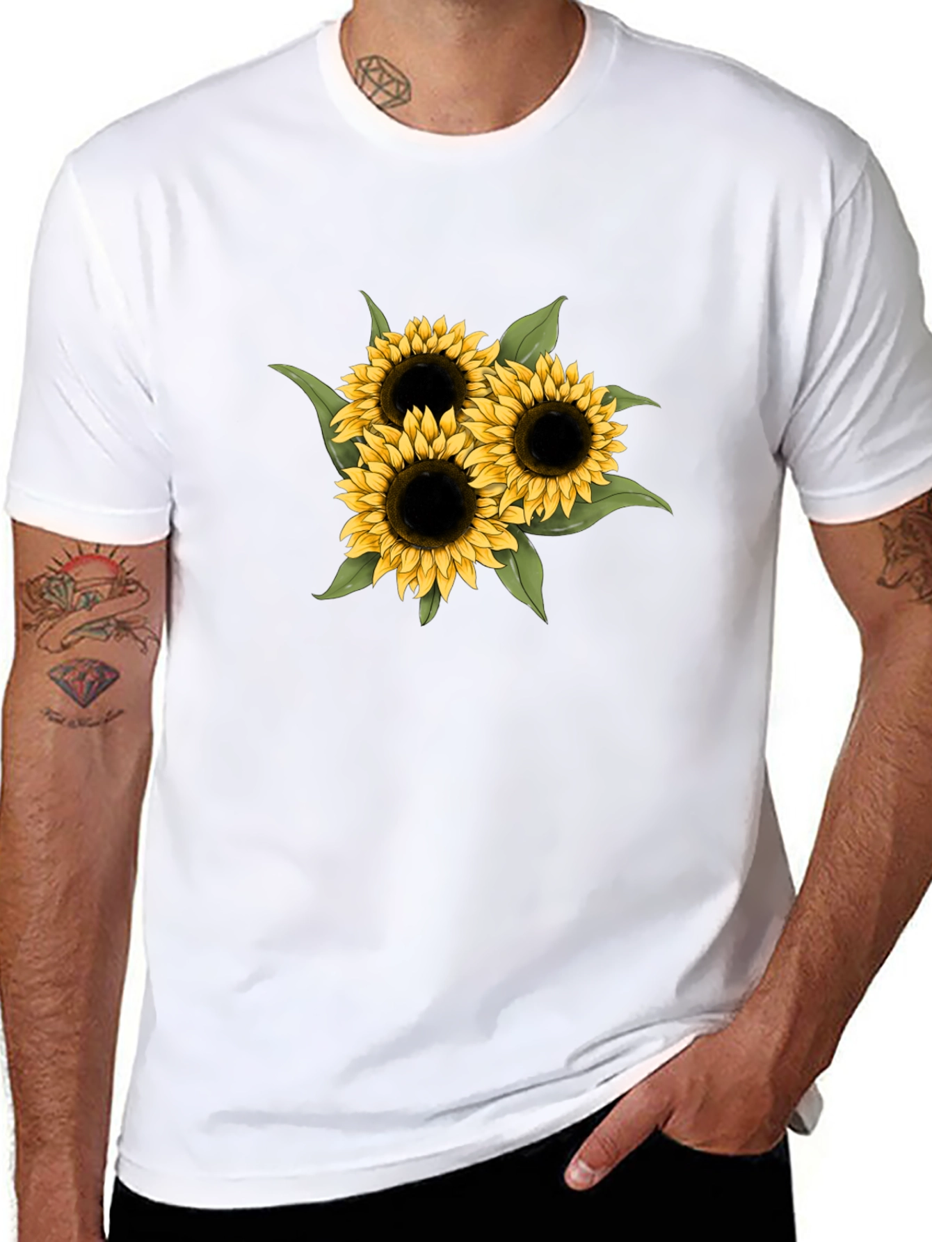 Black Sunflower Graphic Tee - Black Cotton Casual T-Shirt view 8