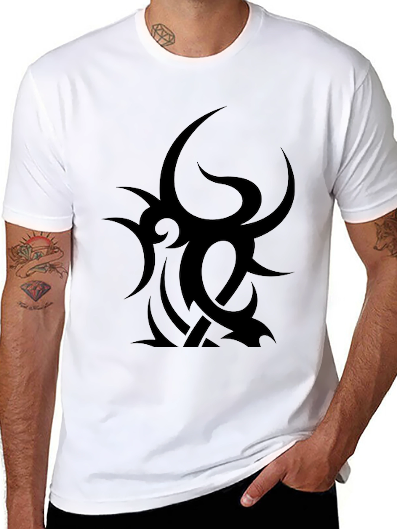 Black Tribal Graphic Black Tee - Bold & Edgy Style view 8