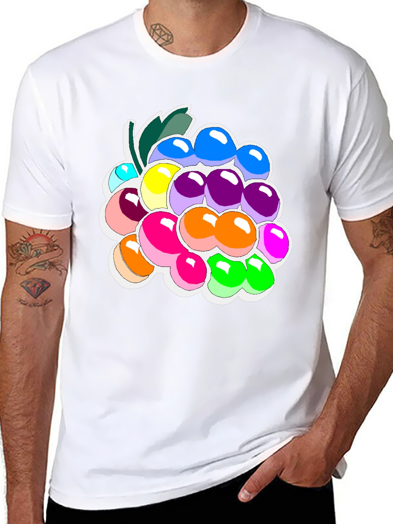 Black Colorful Grapes Graphic Tee - Fruit Lover's T-Shirt view 8