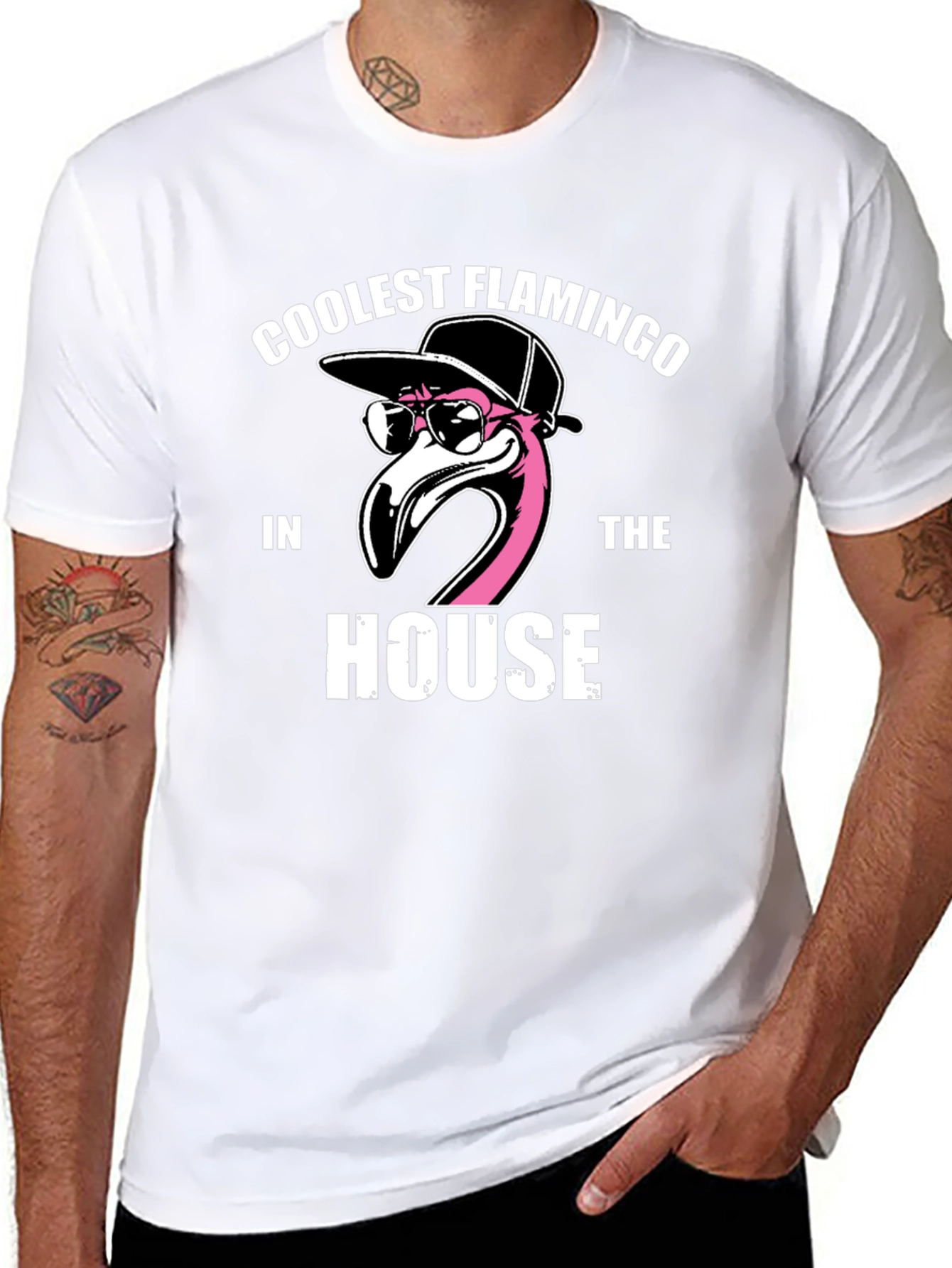Black Coolest Flamingo in the House Black Graphic Tee view 8