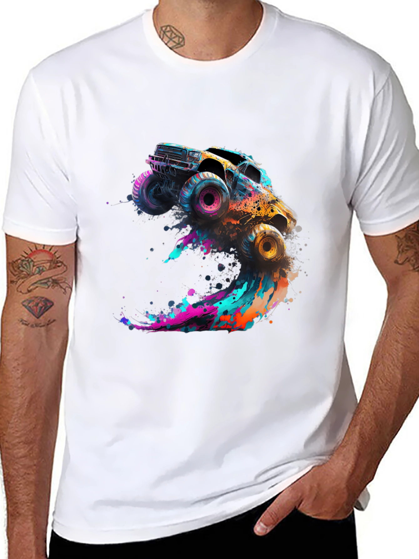 Black Monster Truck Splash Graphic Tee - Black Cotton Blend view 8