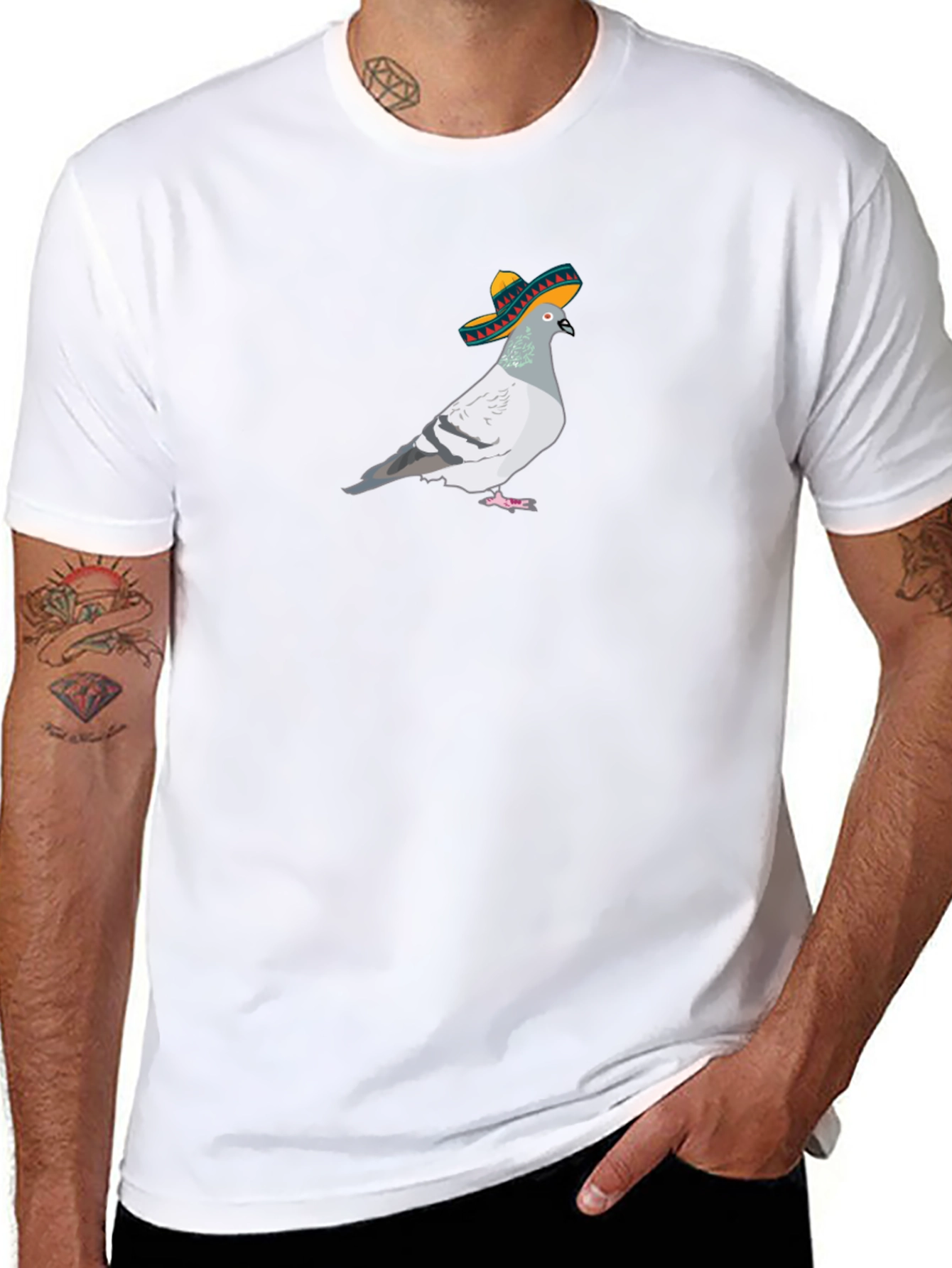 Black Pigeon in Sombrero Graphic T-Shirt view 8
