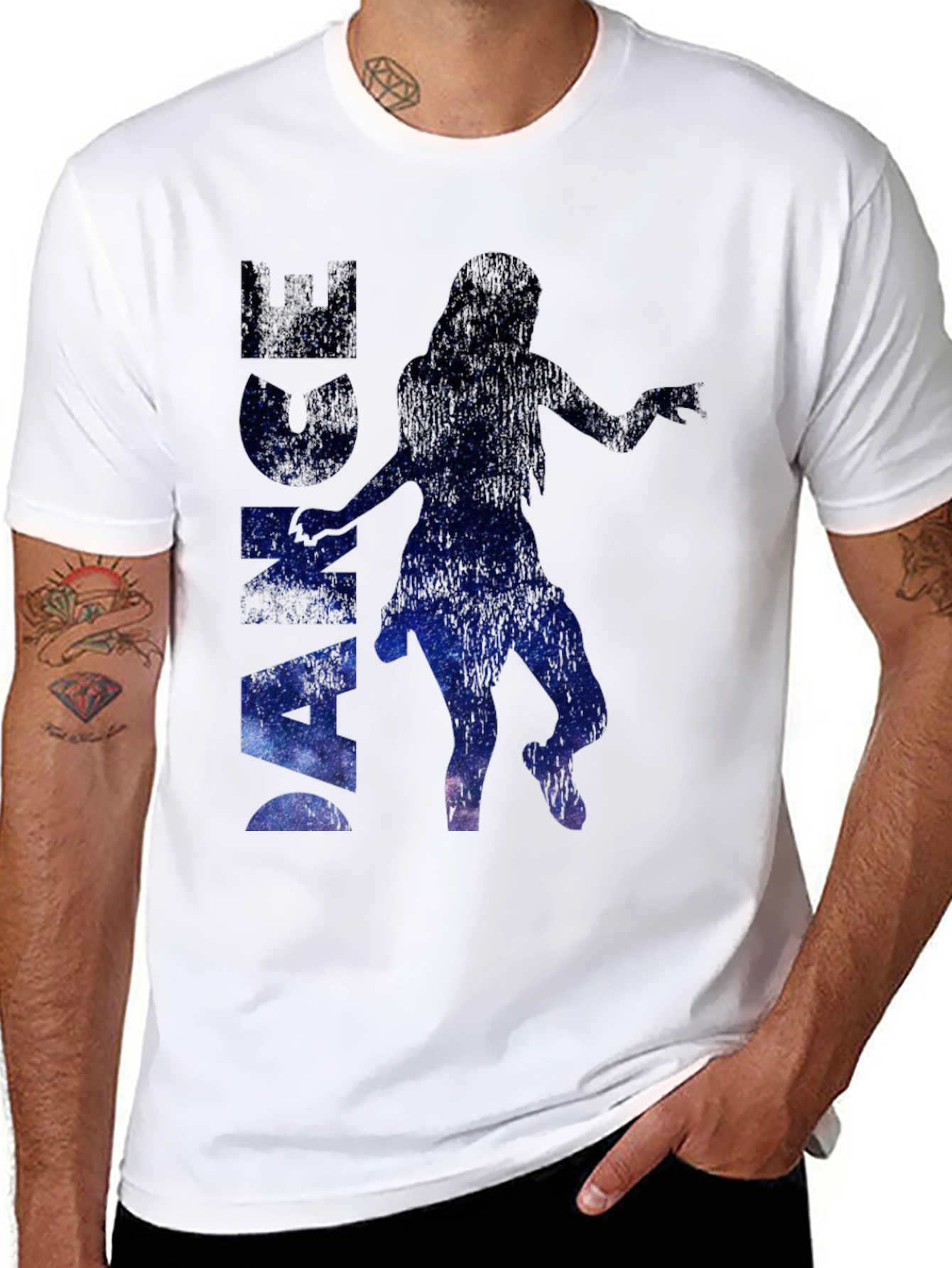 Black Dance Silhouette Galaxy Print Black T-Shirt view 8