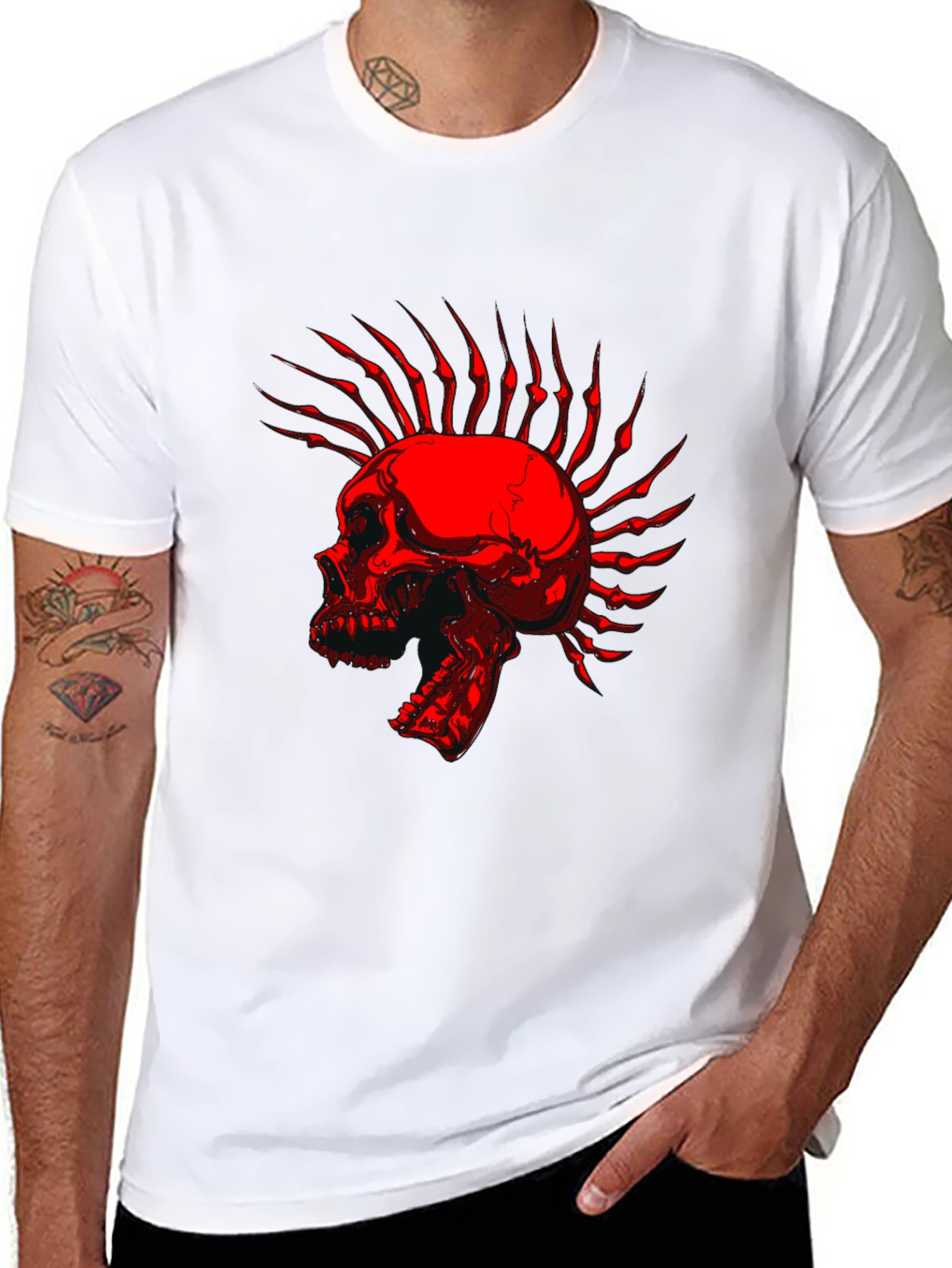 Black Skull Mohawk Graphic T-Shirt - Edgy Style view 8
