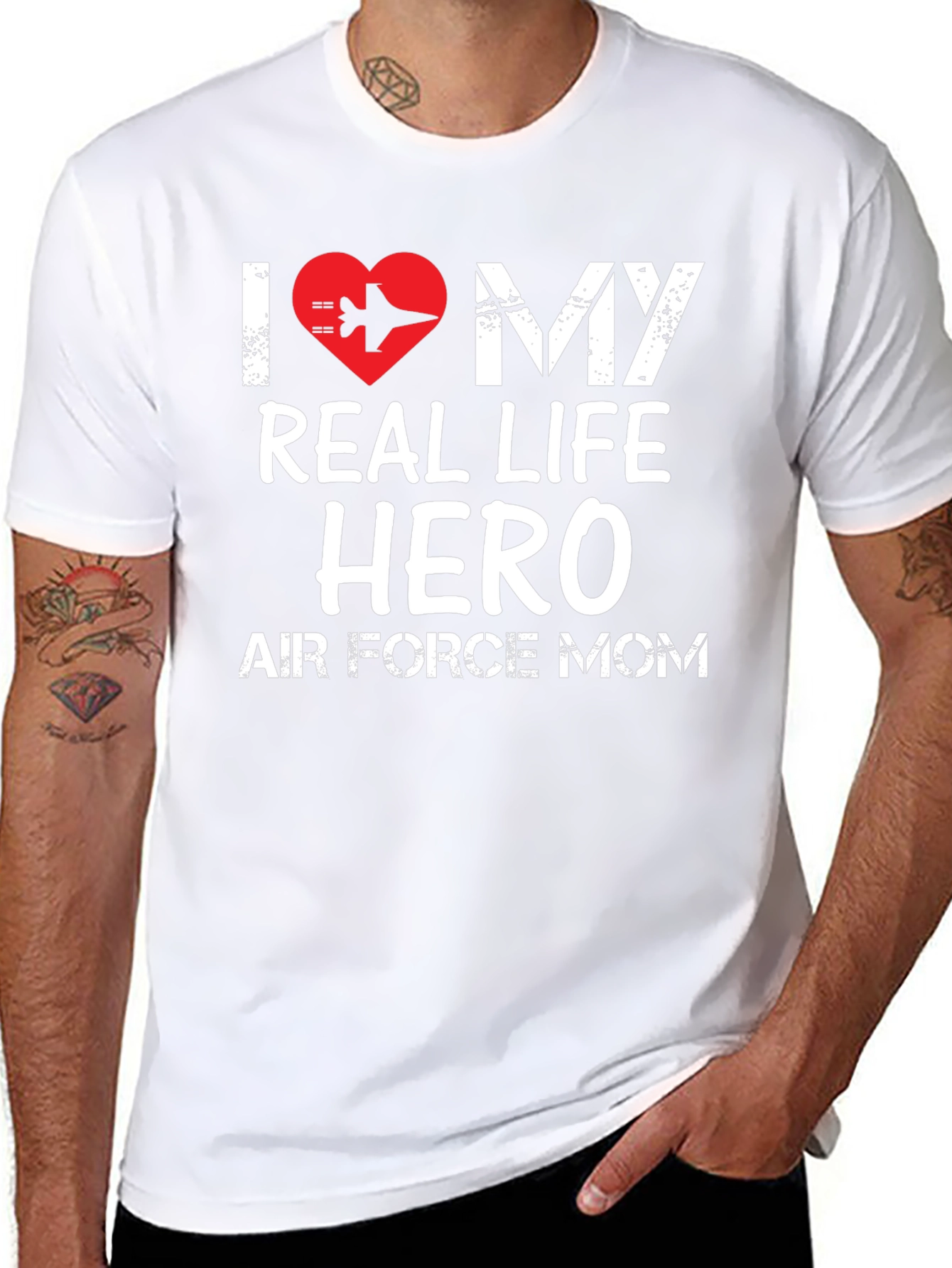 Black I Love My Real Life Hero Air Force Mom T-Shirt view 8
