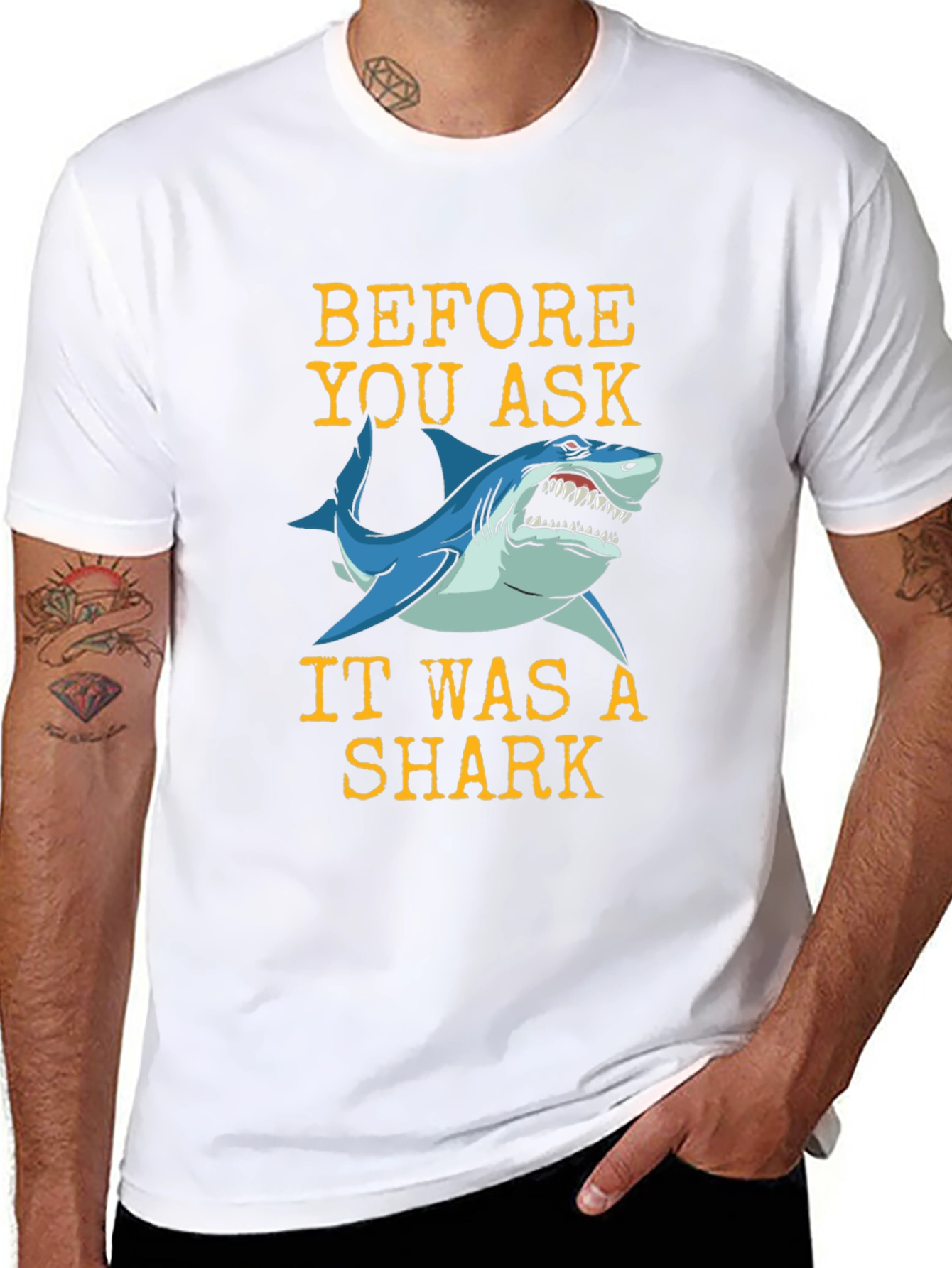 Black Funny Shark Bite T-Shirt - Before You Ask Graphic Tee view 8