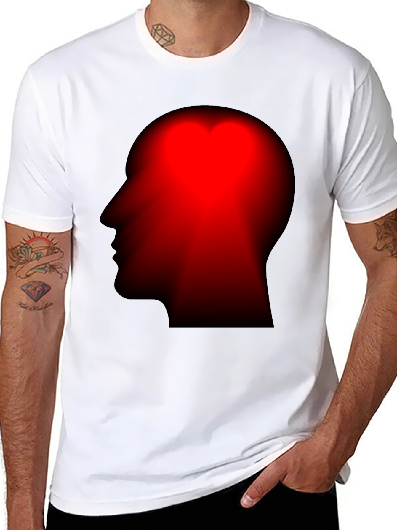 Black Red Head Silhouette Black T-Shirt view 8