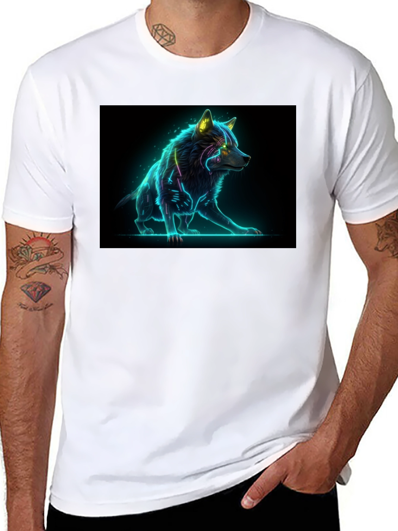 Black Cyber Wolf Graphic Tee - Black view 8