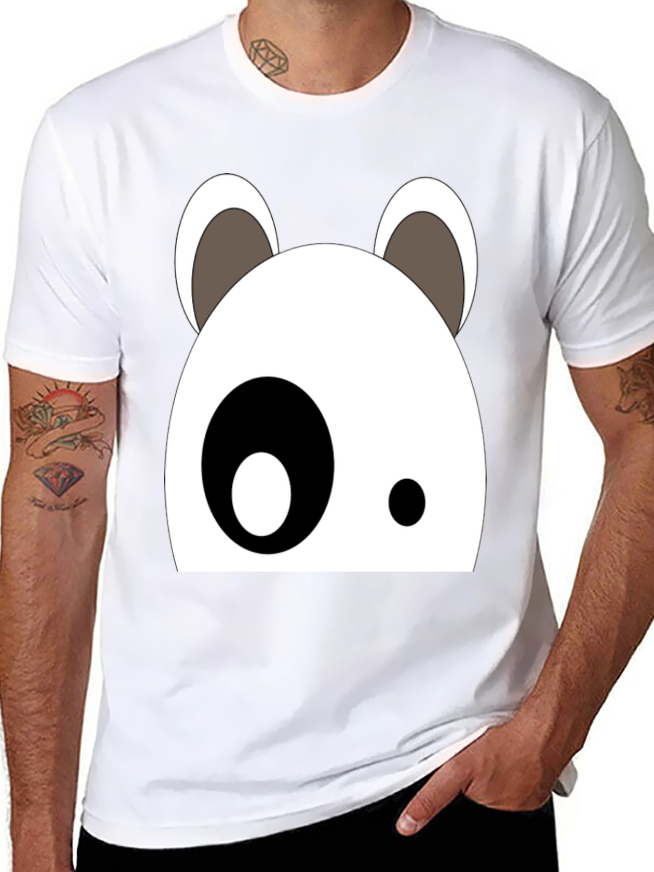 Black Cartoon Panda Face Black Graphic Tee view 8