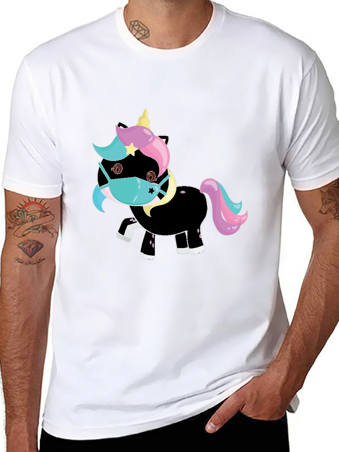 Black Unicorn Mask Black T-Shirt view 8