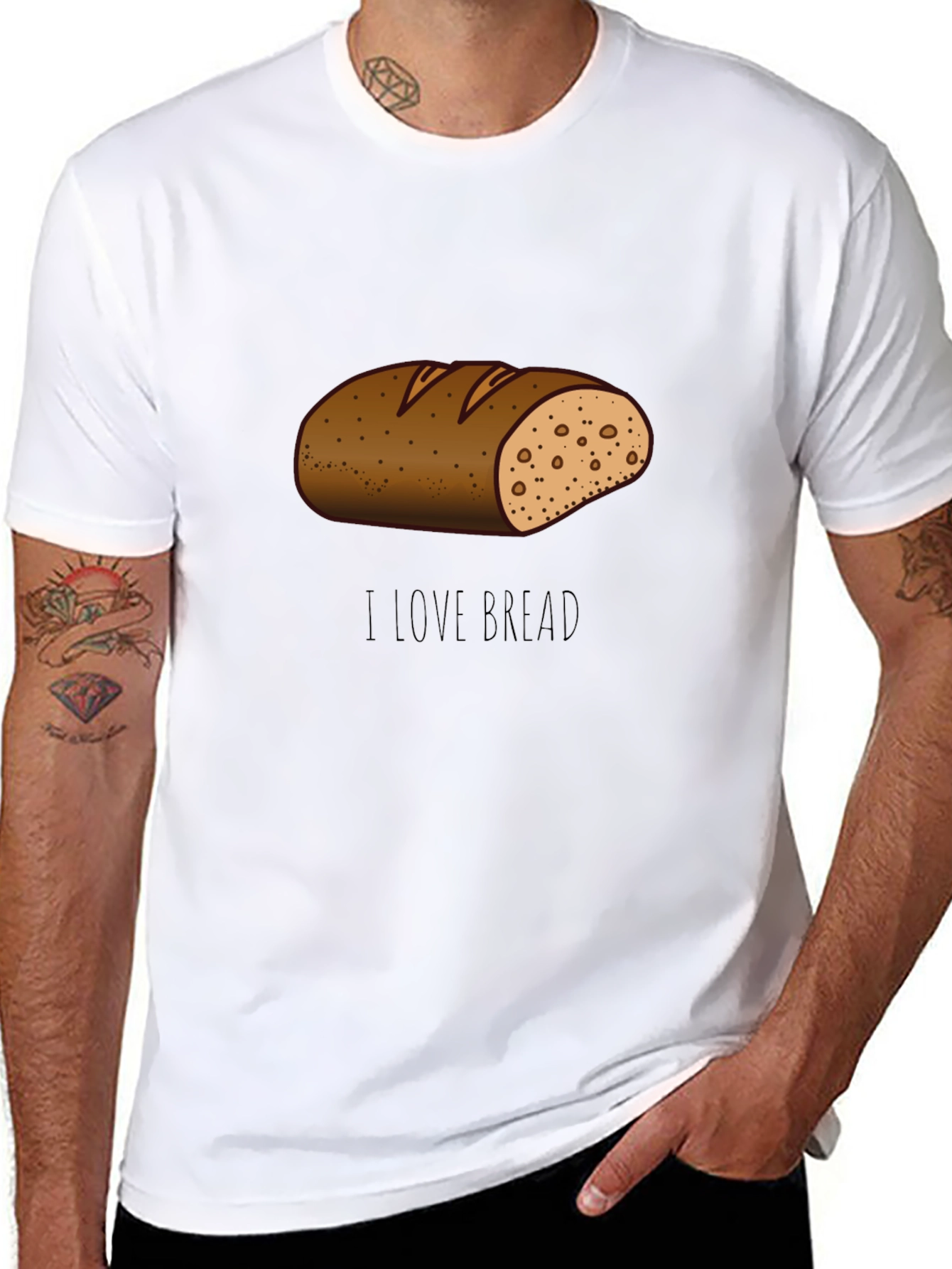 Black I Love Bread T-Shirt Funny Cartoon Loaf Tee view 8