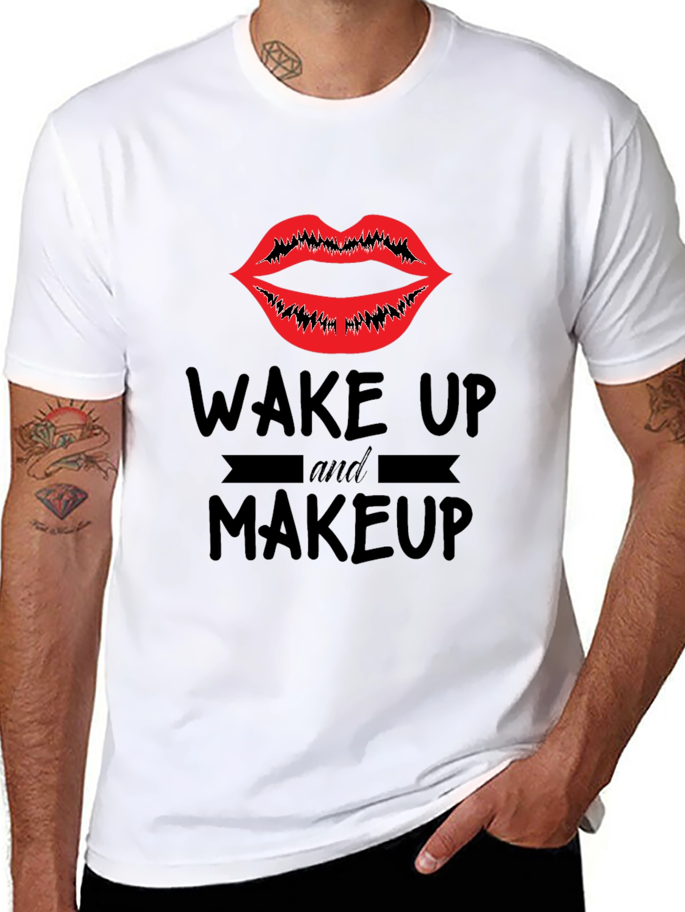 Black Wake Up & Makeup Graphic Tee - Unisex Black T-Shirt view 8