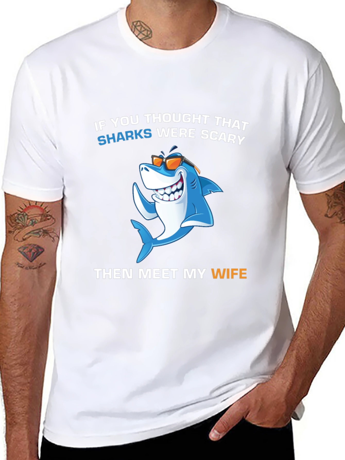 Black Funny Shark Wife T-Shirt view 8