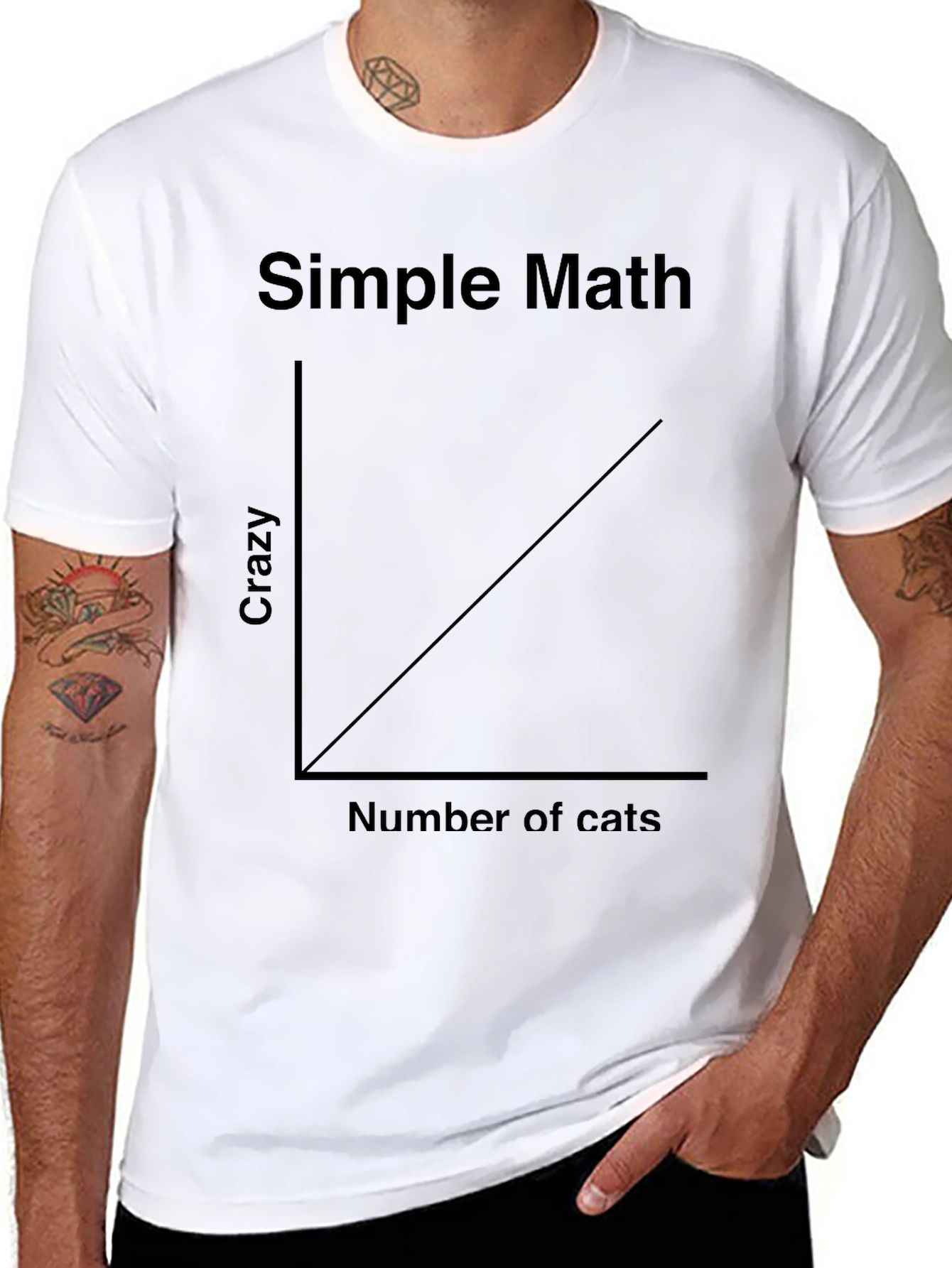 Black Simple Math Crazy Cat Lover T-Shirt - Unisex Black Tee view 8