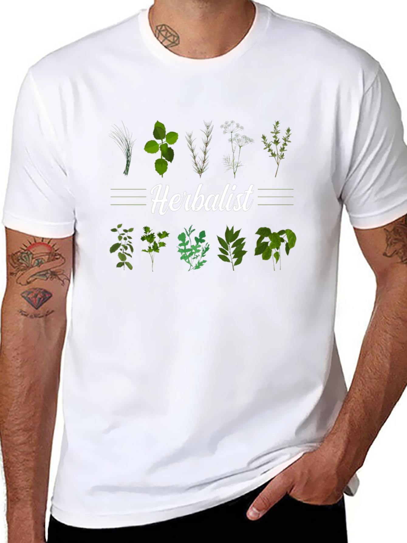 Black Herbalist T-Shirt: Botanical Plant Design view 8