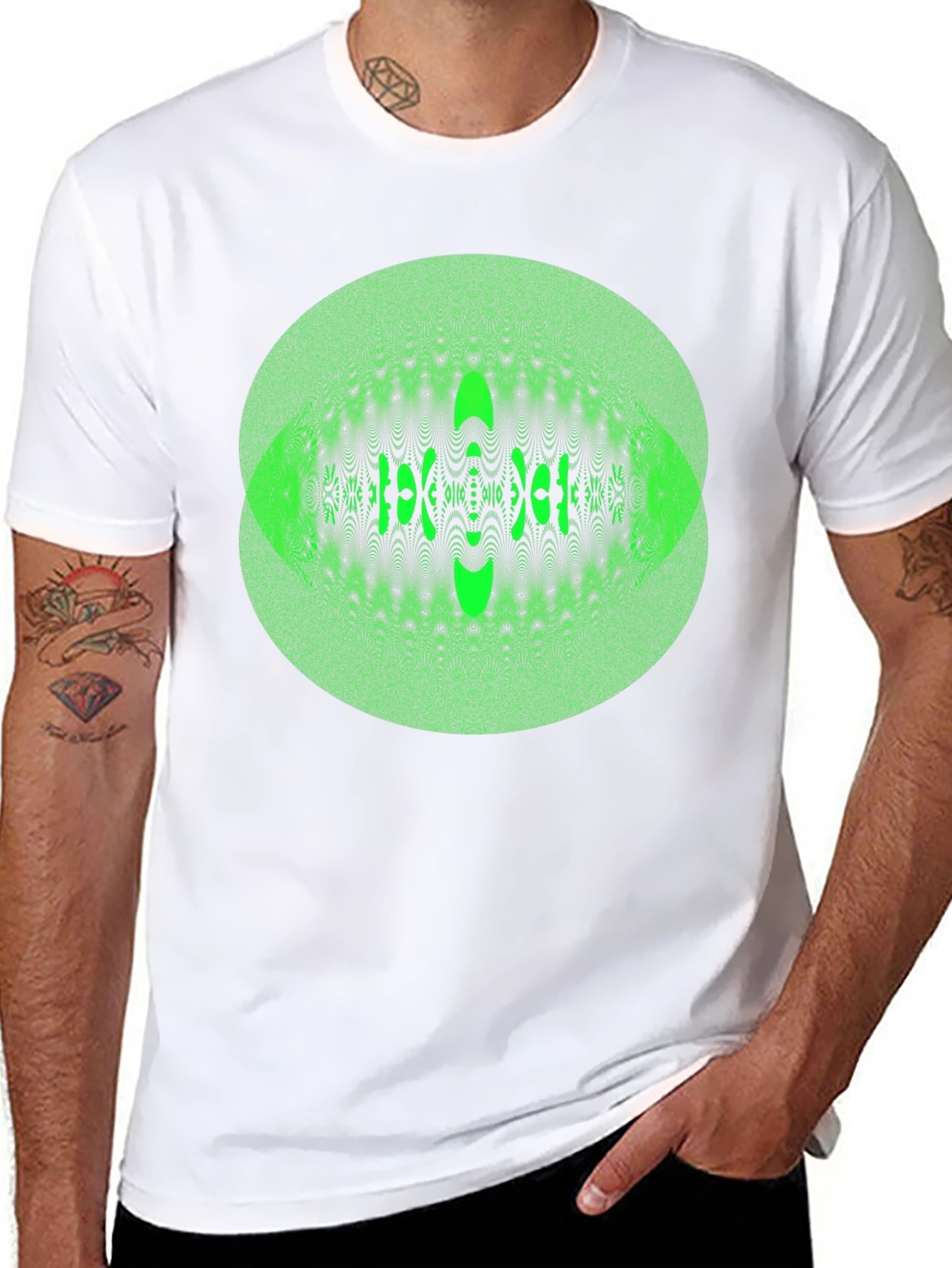 Black Green Eye Illusion Graphic Tee view 8