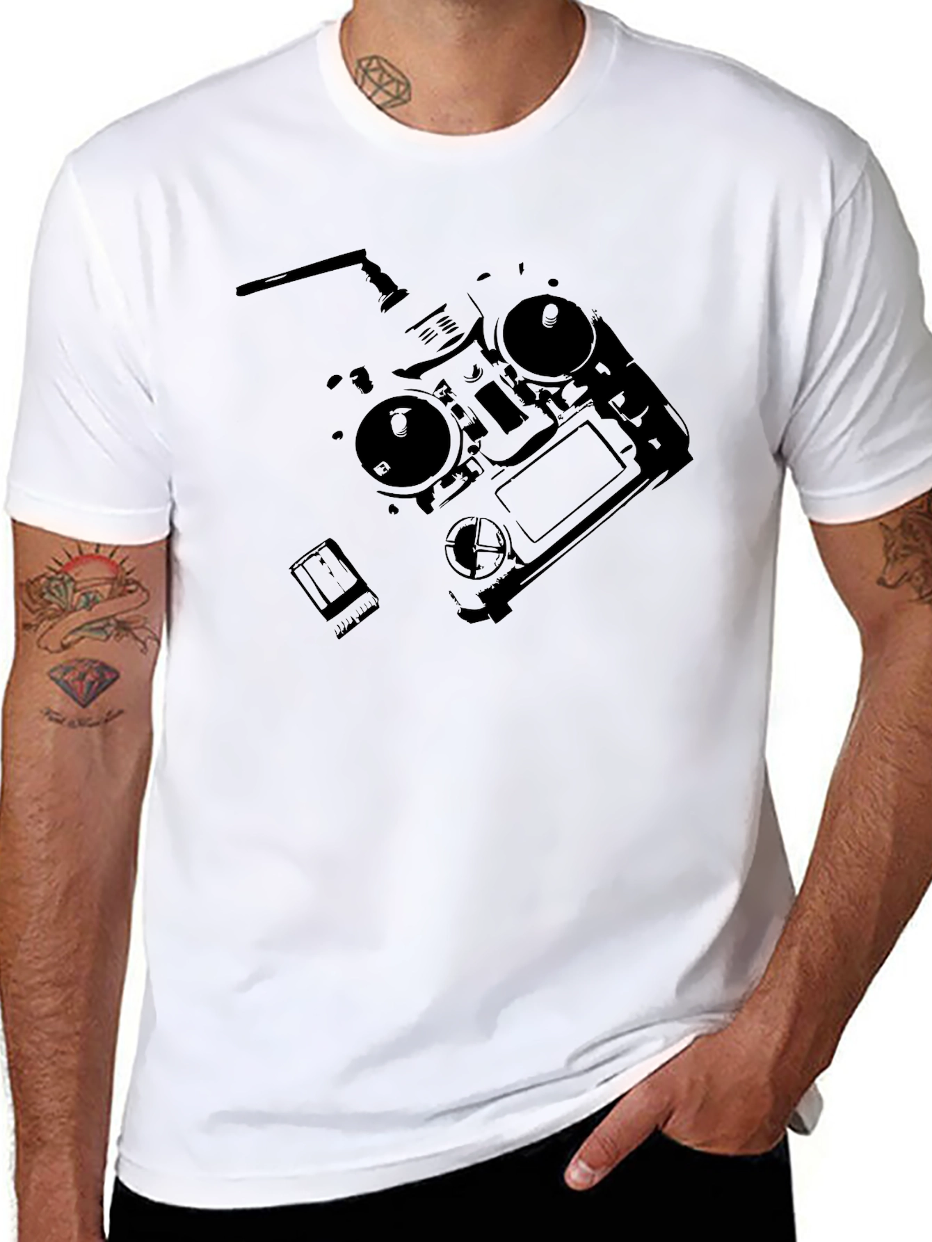 Black Drone Remote Black T-Shirt view 8