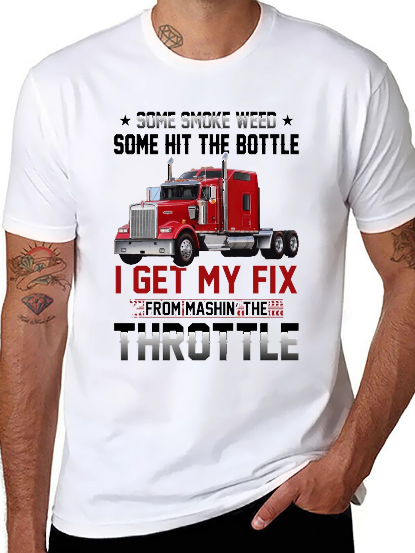 Black Trucker T-Shirt: Smoke Weed Hit Bottle Throttle Fix view 8
