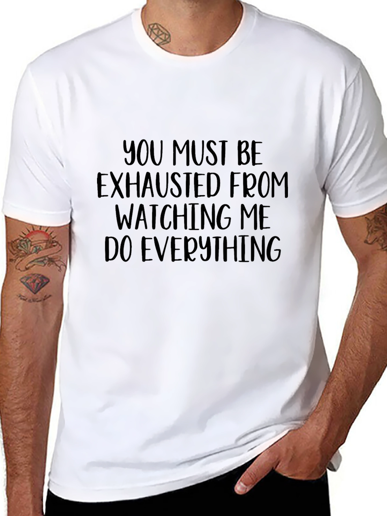 Black Humorous "You Must Be Exhausted" Graphic Tee view 8