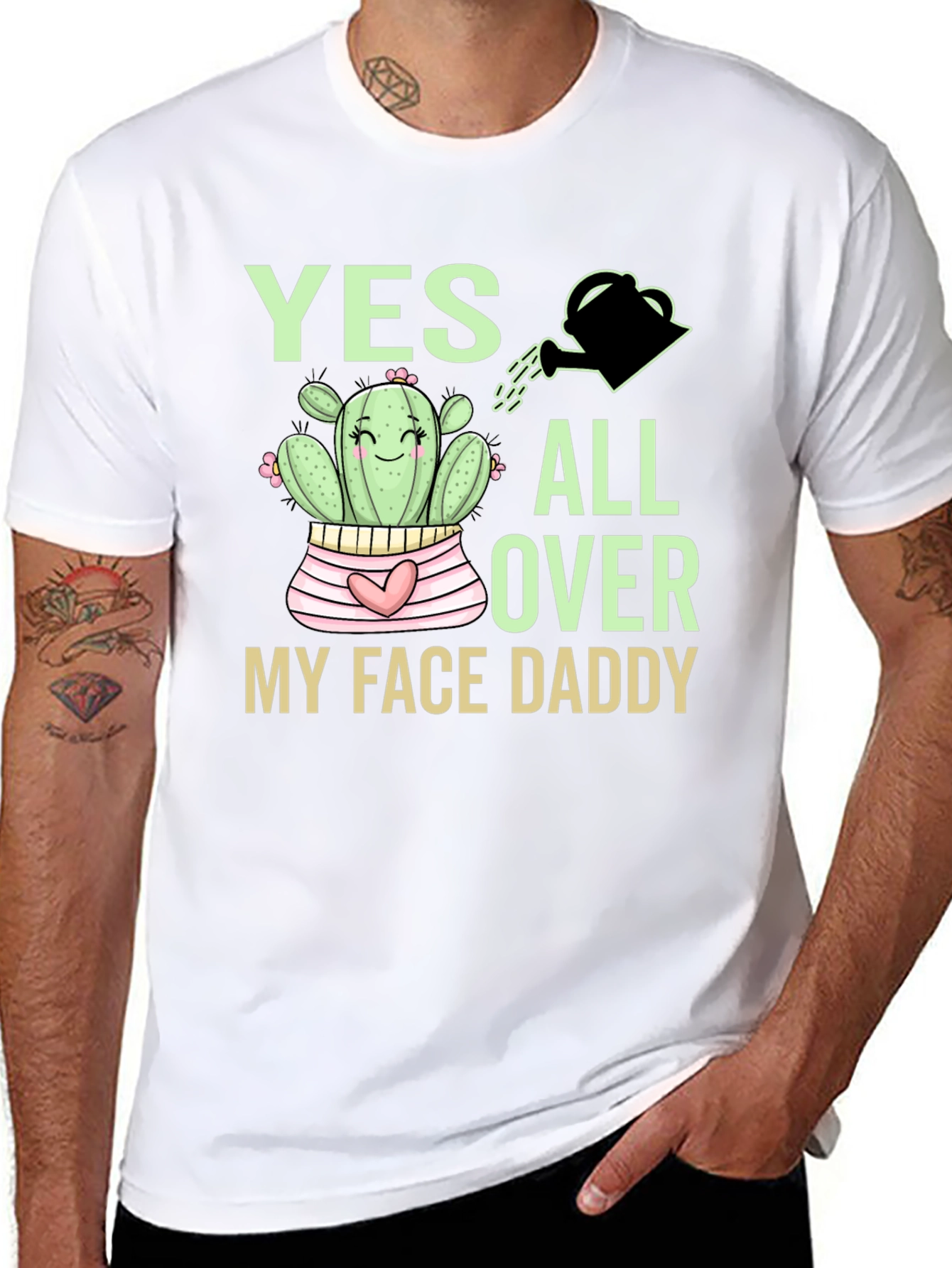 Black Yes All Over My Face Daddy Cactus T-Shirt view 8