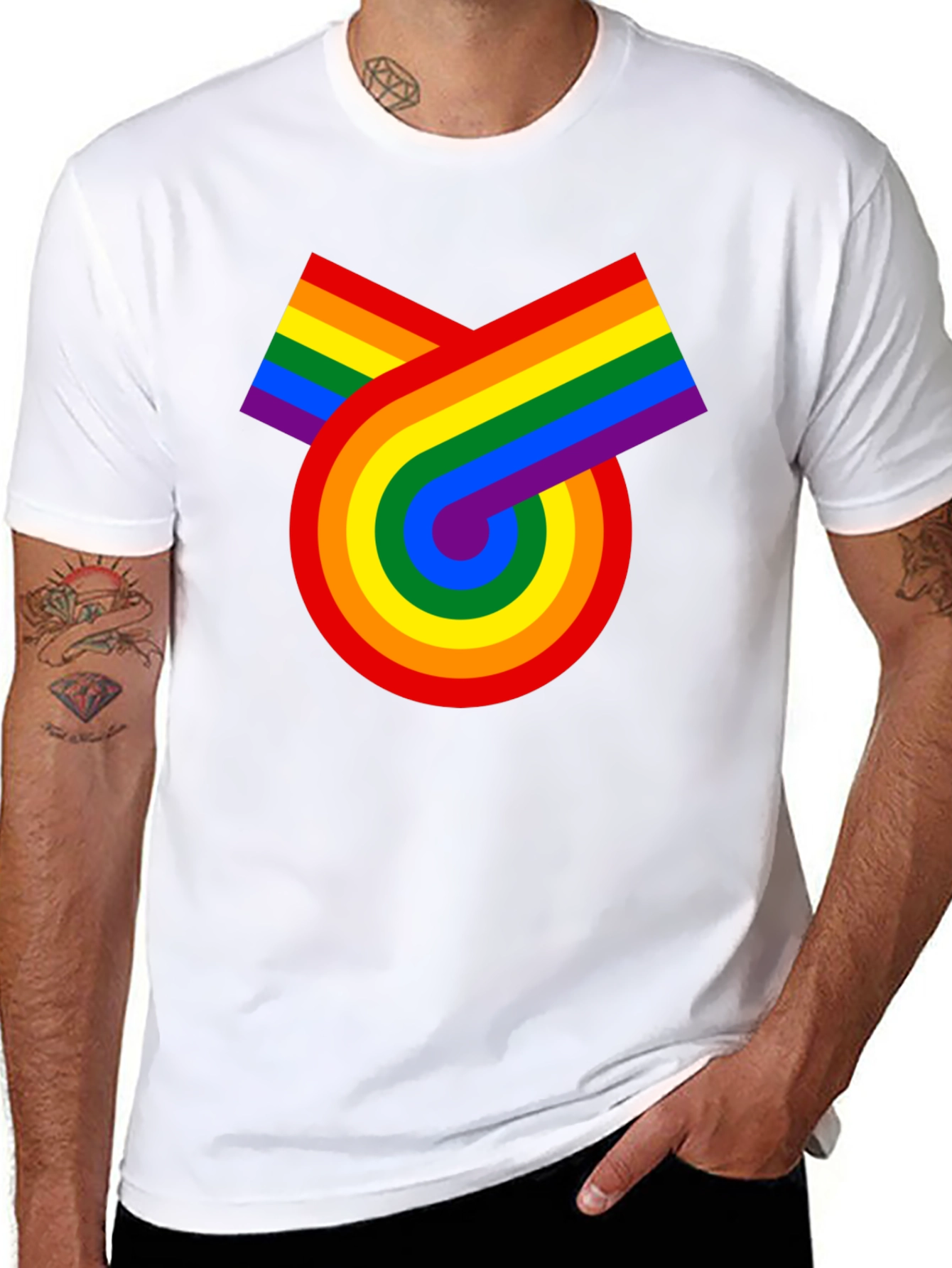 Black Retro Rainbow Graphic Tee - Pride Celebration view 8