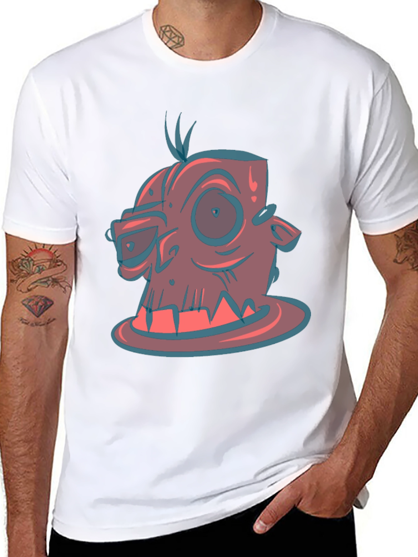 Black Cartoon Monster Graphic Tee - Black view 8