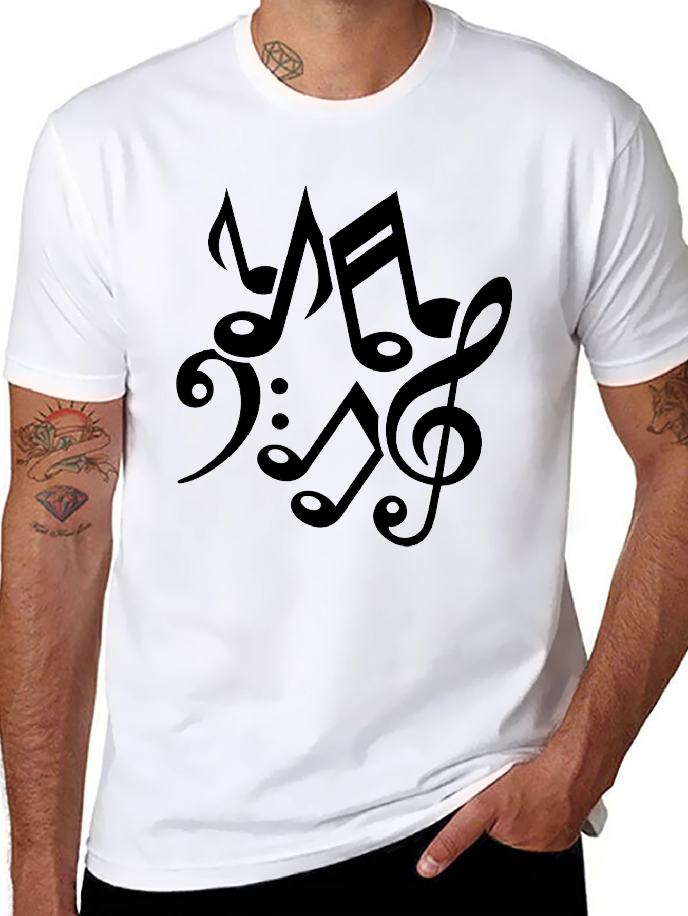 Black Musical Notes Black Cotton T-Shirt view 8