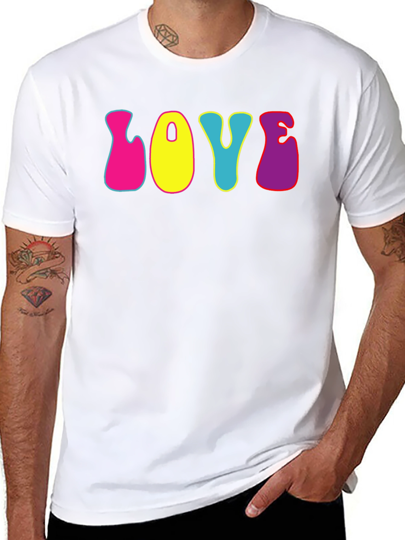 Black Retro "Love" Graphic Tee - Black Cotton T-Shirt view 8