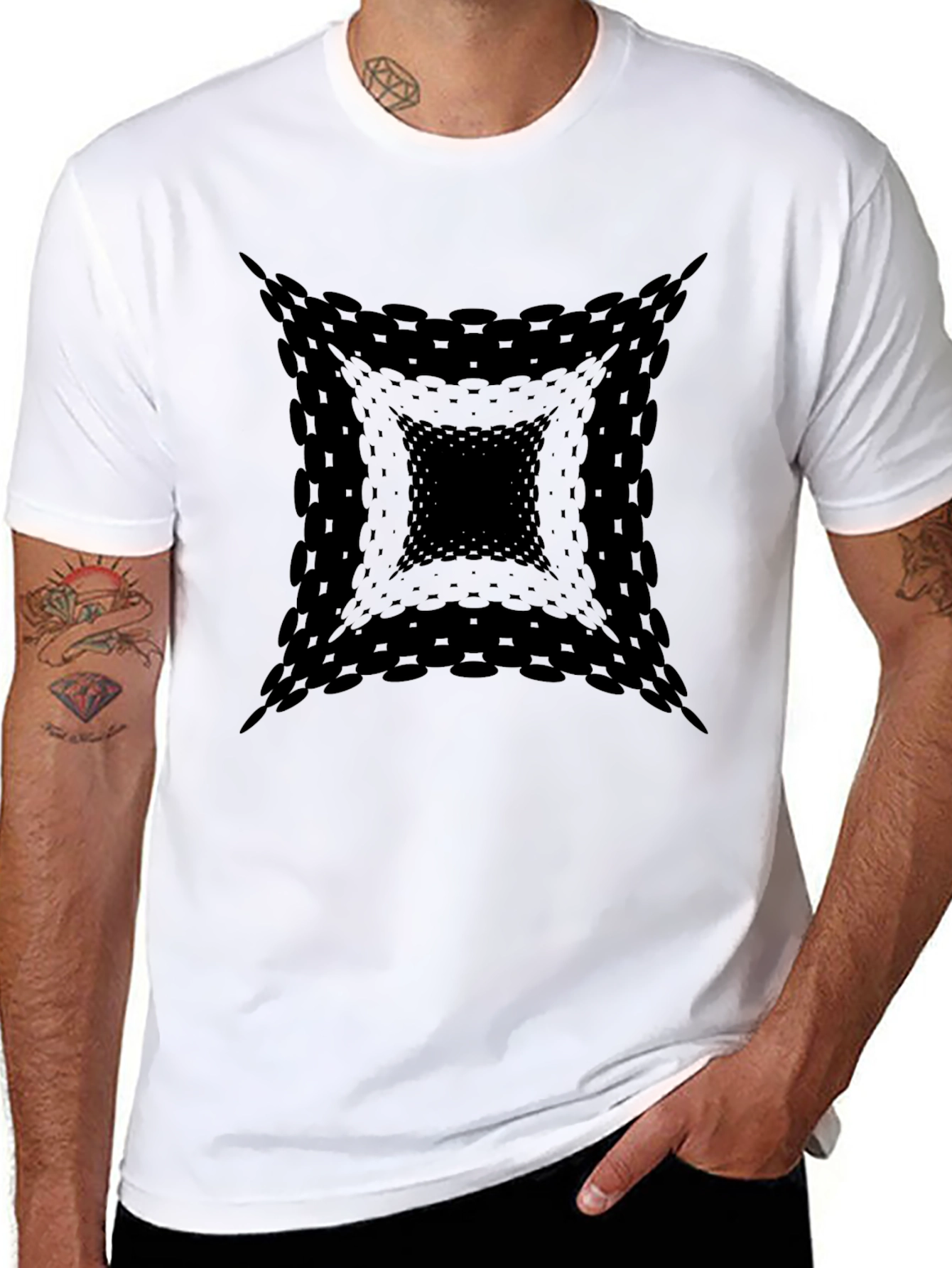 Black Men's Black Abstract Square Graphic Tee view 8