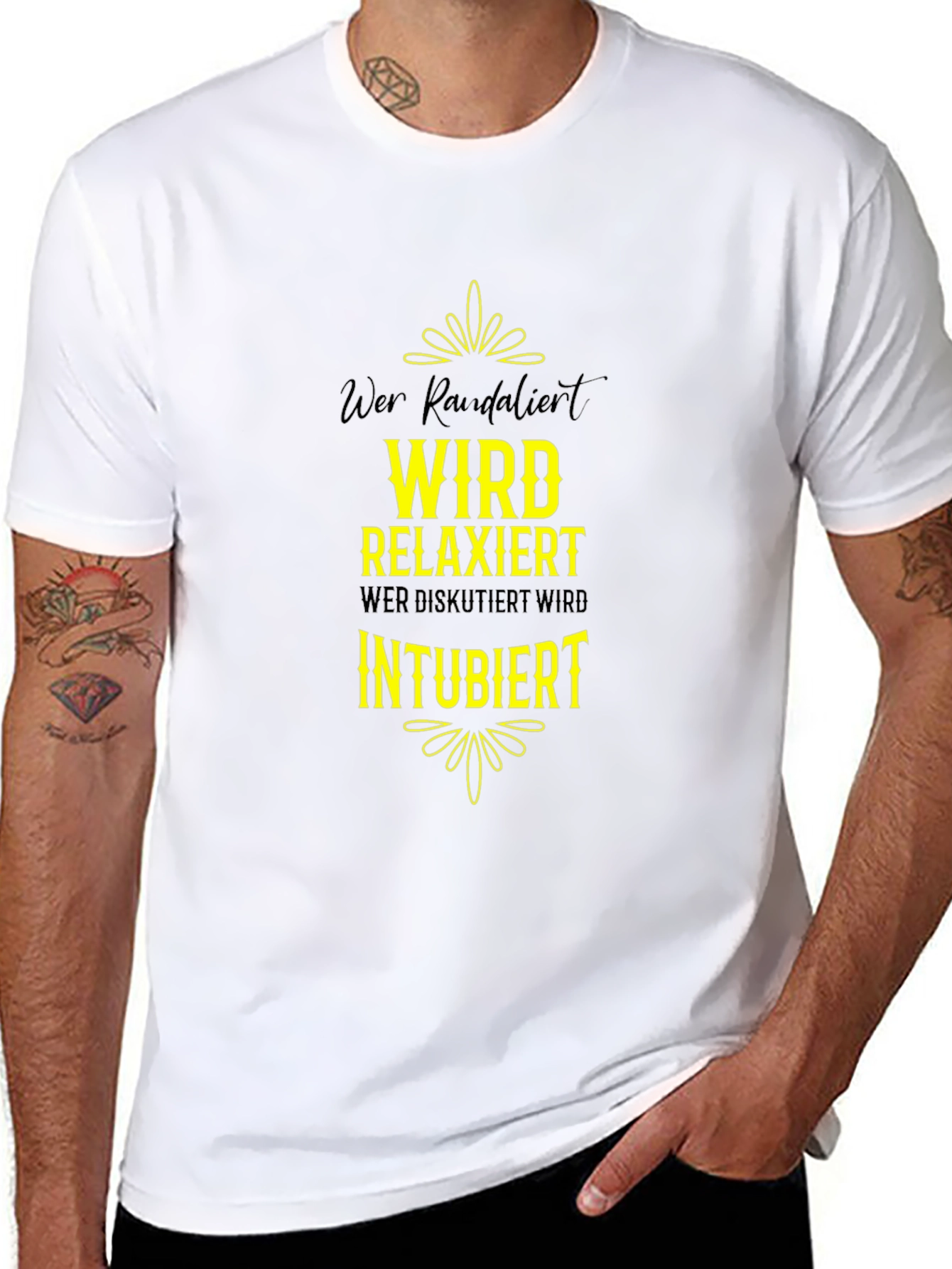 Black Humorous "Wer Randalierst" Black T-Shirt view 8