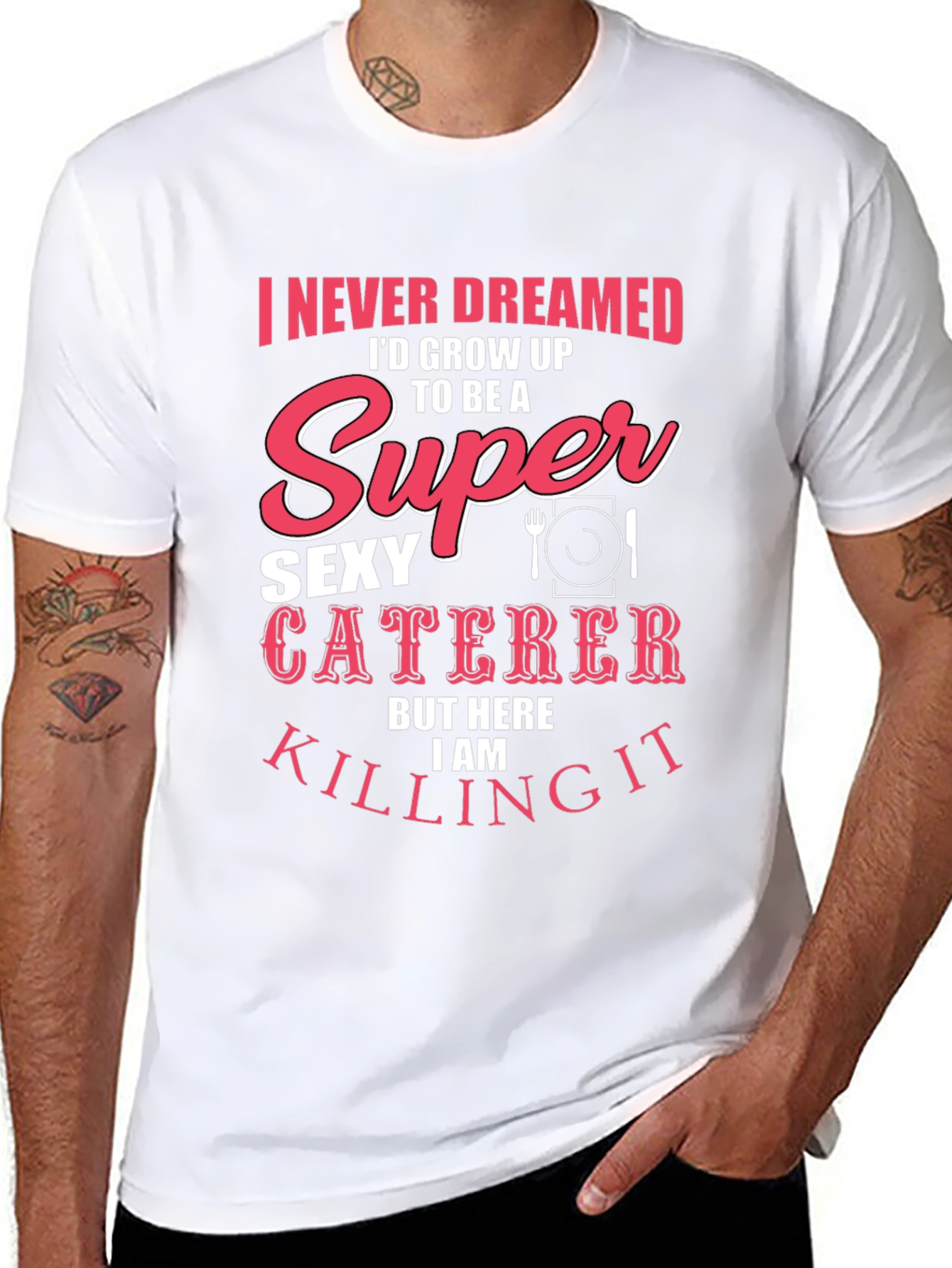Black Funny Sexy Caterer T-Shirt view 8
