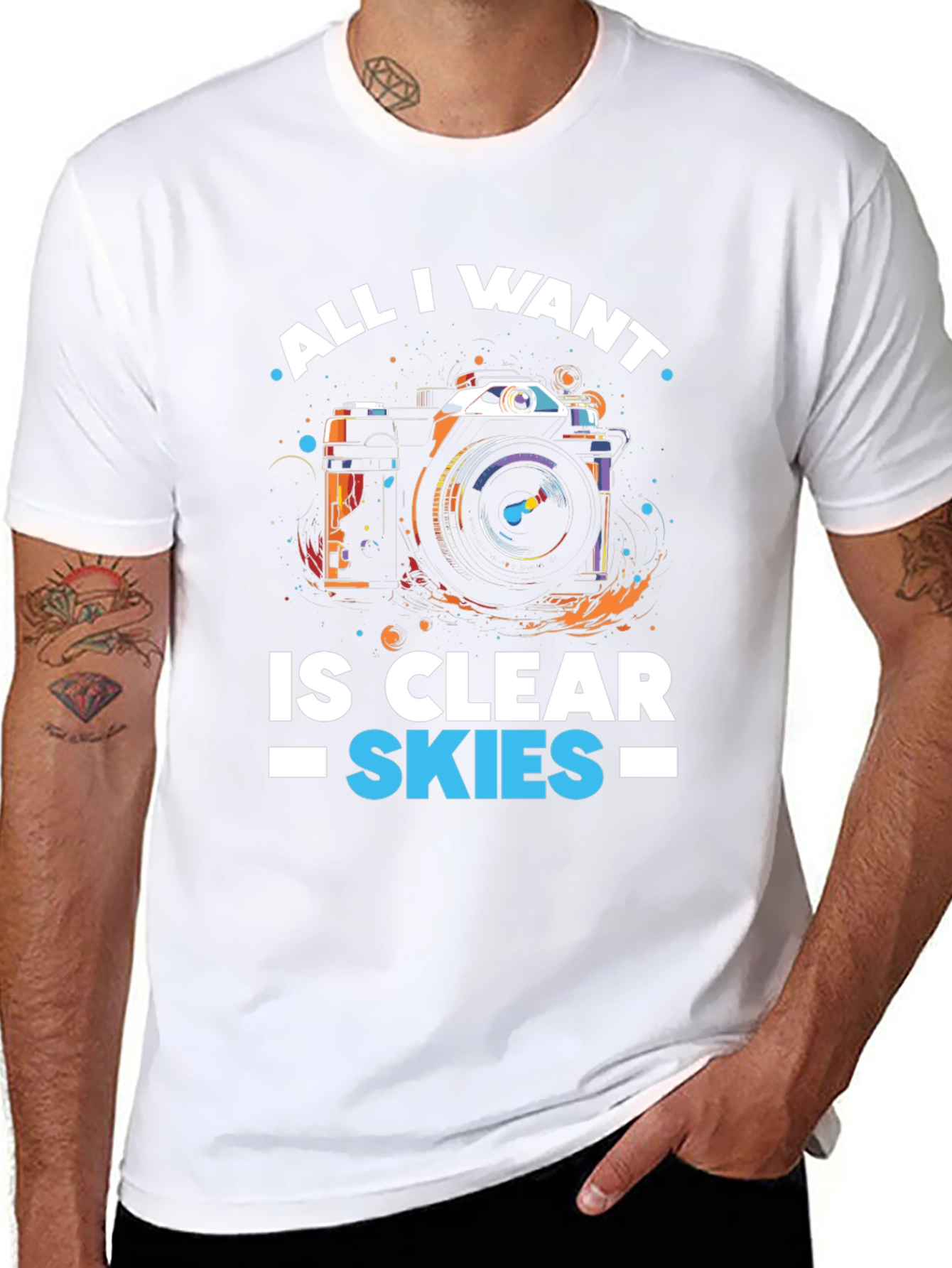 Black Clear Skies Camera Graphic T-Shirt view 8