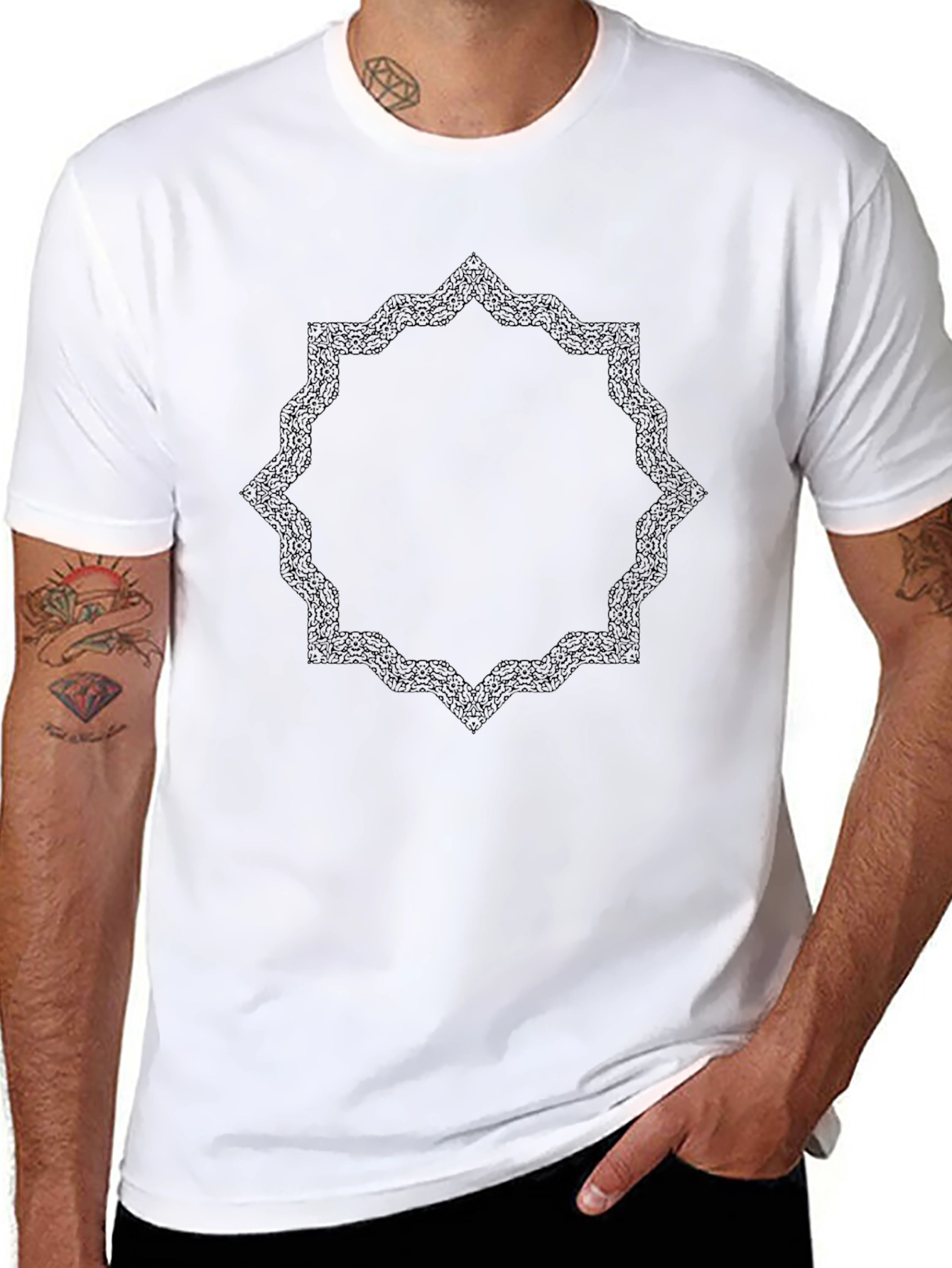Black Geometric Print Black T-Shirt view 8