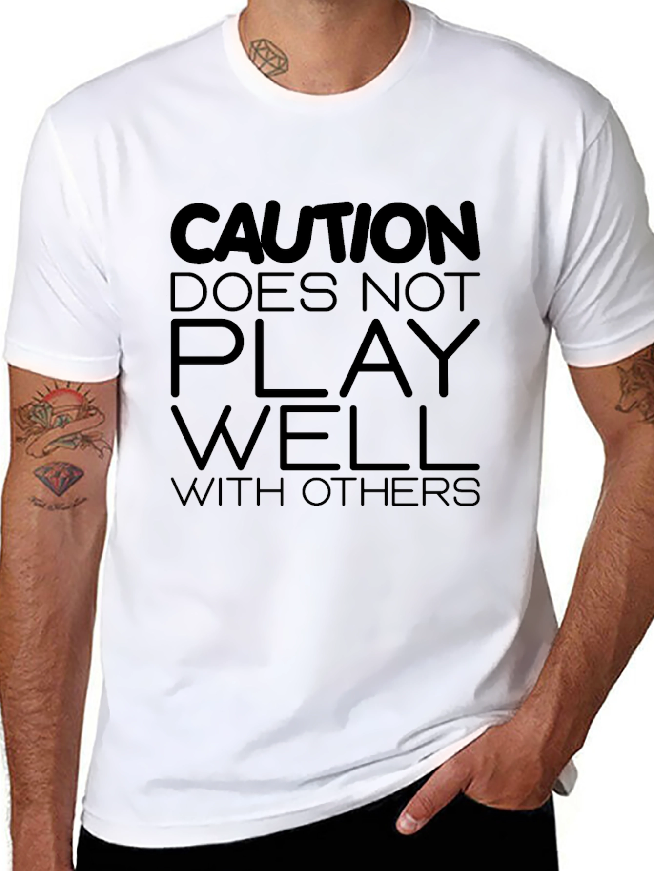 Black Caution Doesn't Play Well With Others T-Shirt view 8