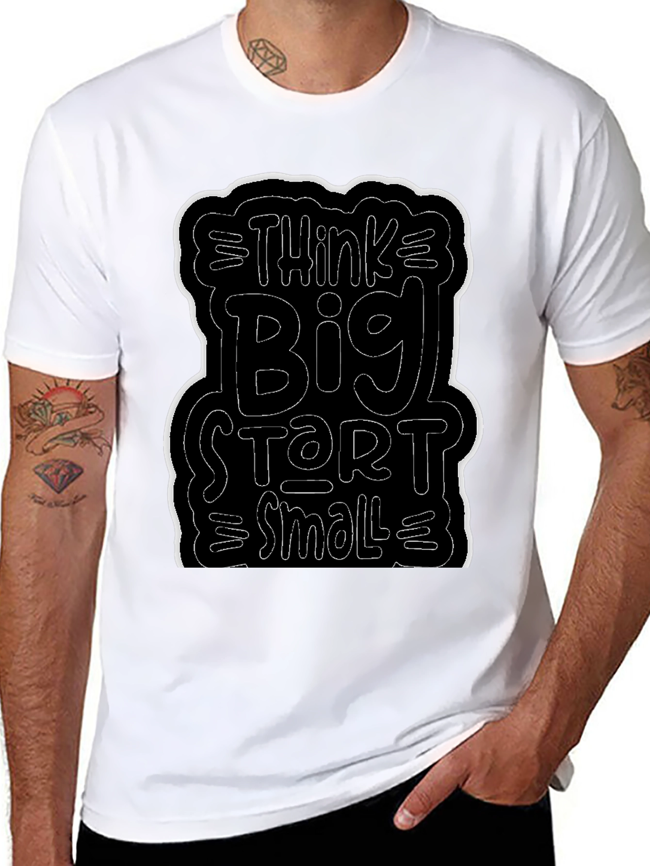 Black Think Big Start Small Black Graphic Tee view 8