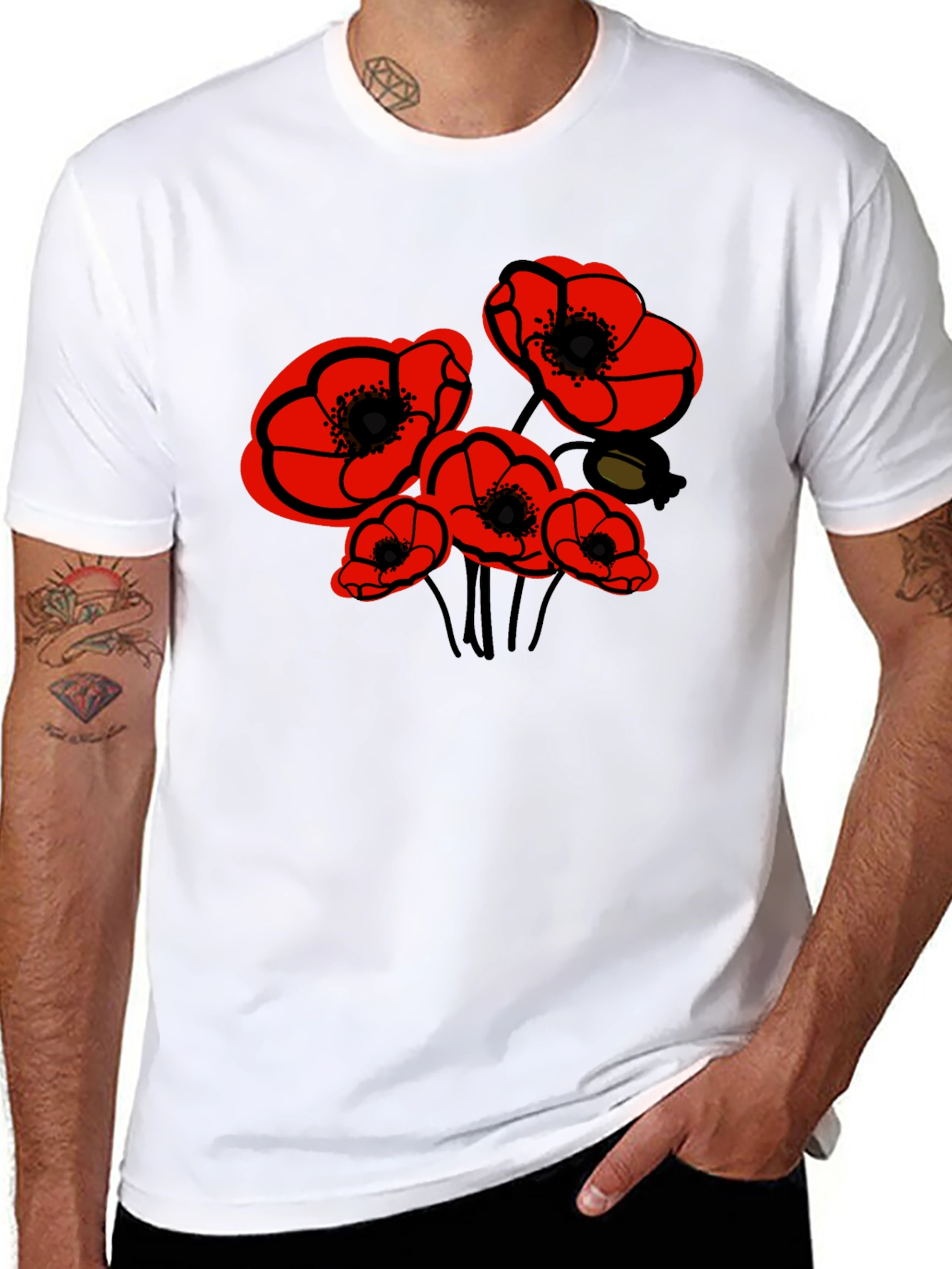 Black Floral Poppy Graphic Tee - Black view 8