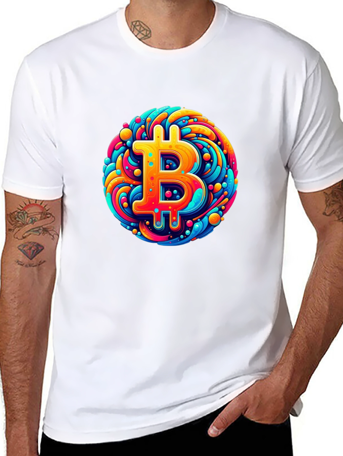 Black Bitcoin Art T-Shirt - Crypto Swirl Design view 8
