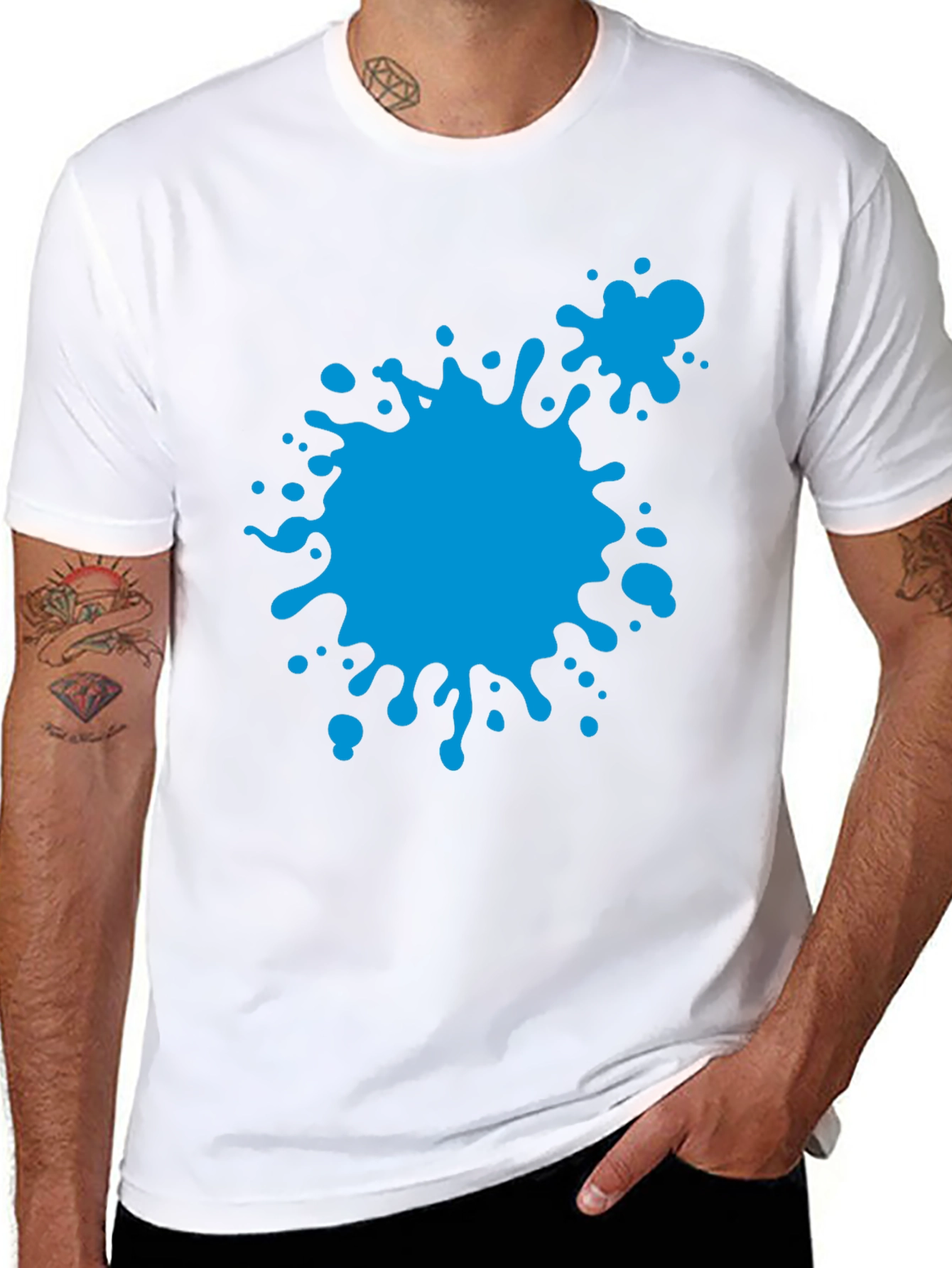 Black Abstract Blue Paint Splatter Black T-Shirt view 8