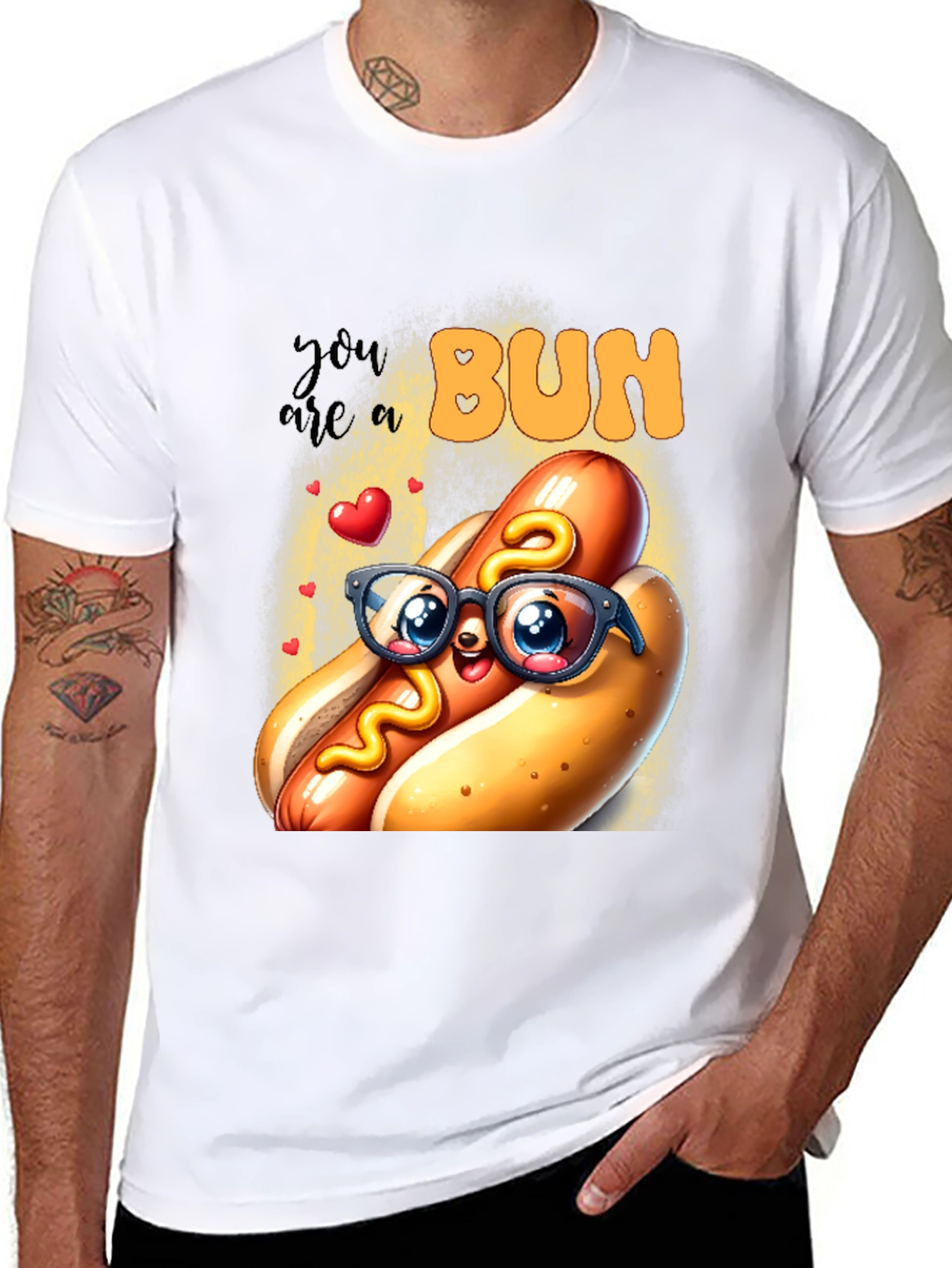 Black Cute Hotdog Graphic T-Shirt - "You are a Bun" view 8